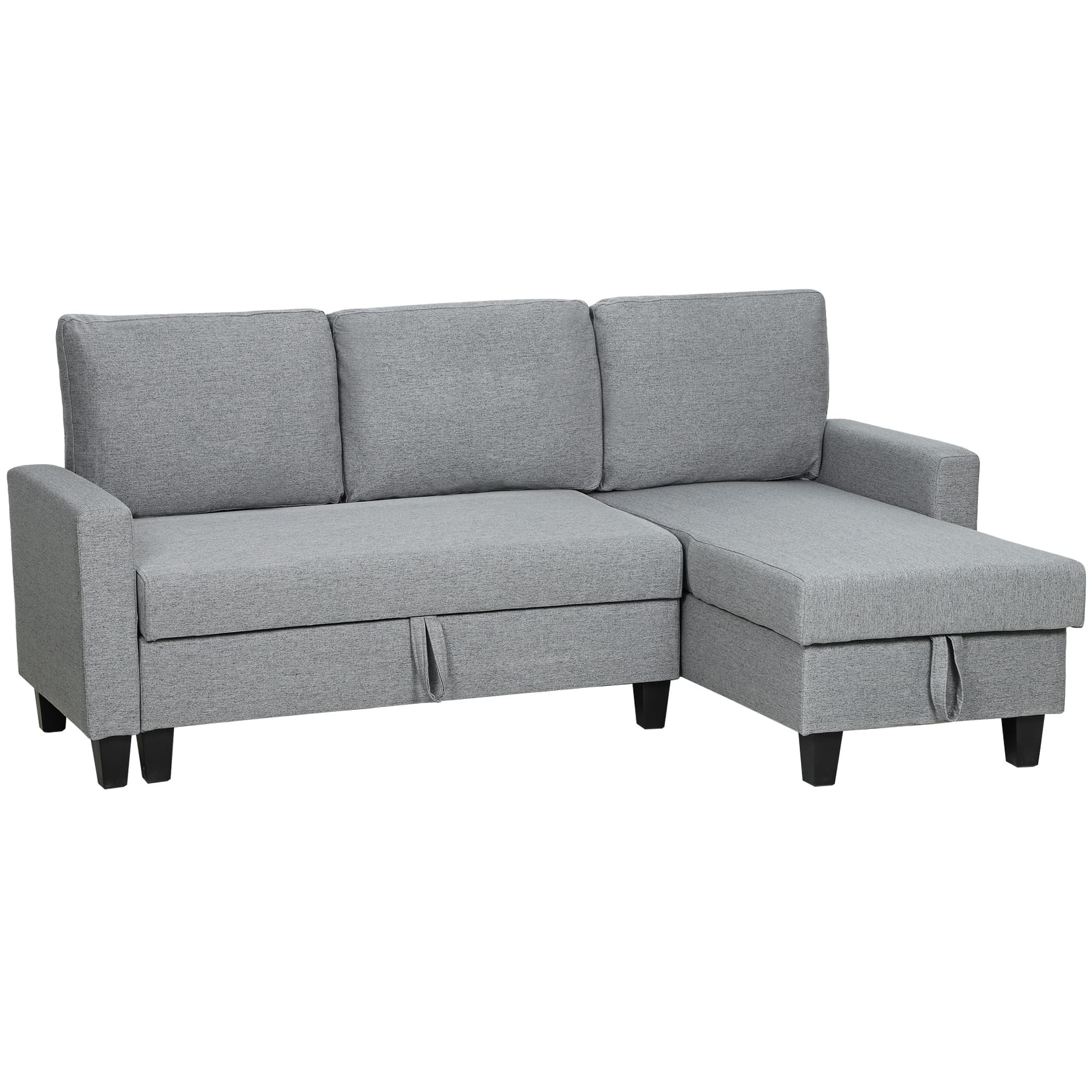 HOMCOM Three-Seater Storage Sofa Bed w/ Scratch Resistant Fabric, Grey | Aosom UK
