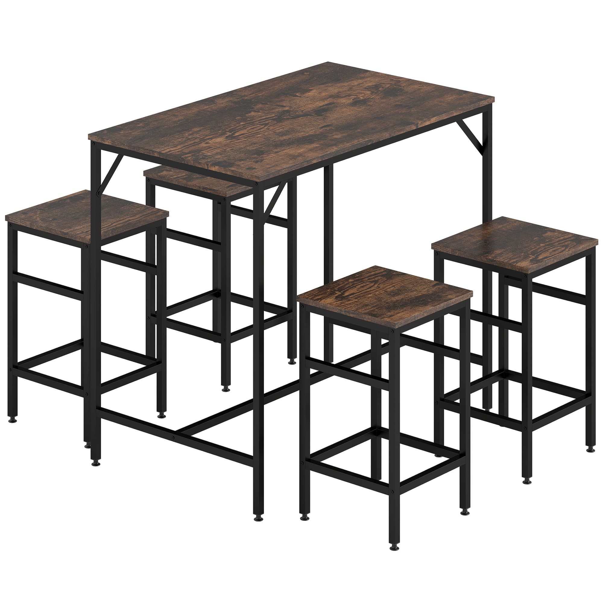 HOMCOM Industrial Rectangular Bar Table and Stools with 4 Stools, Dining Table and Chairs Set for Dining Room, Bar Table Set, Dinette | Aosom UK
