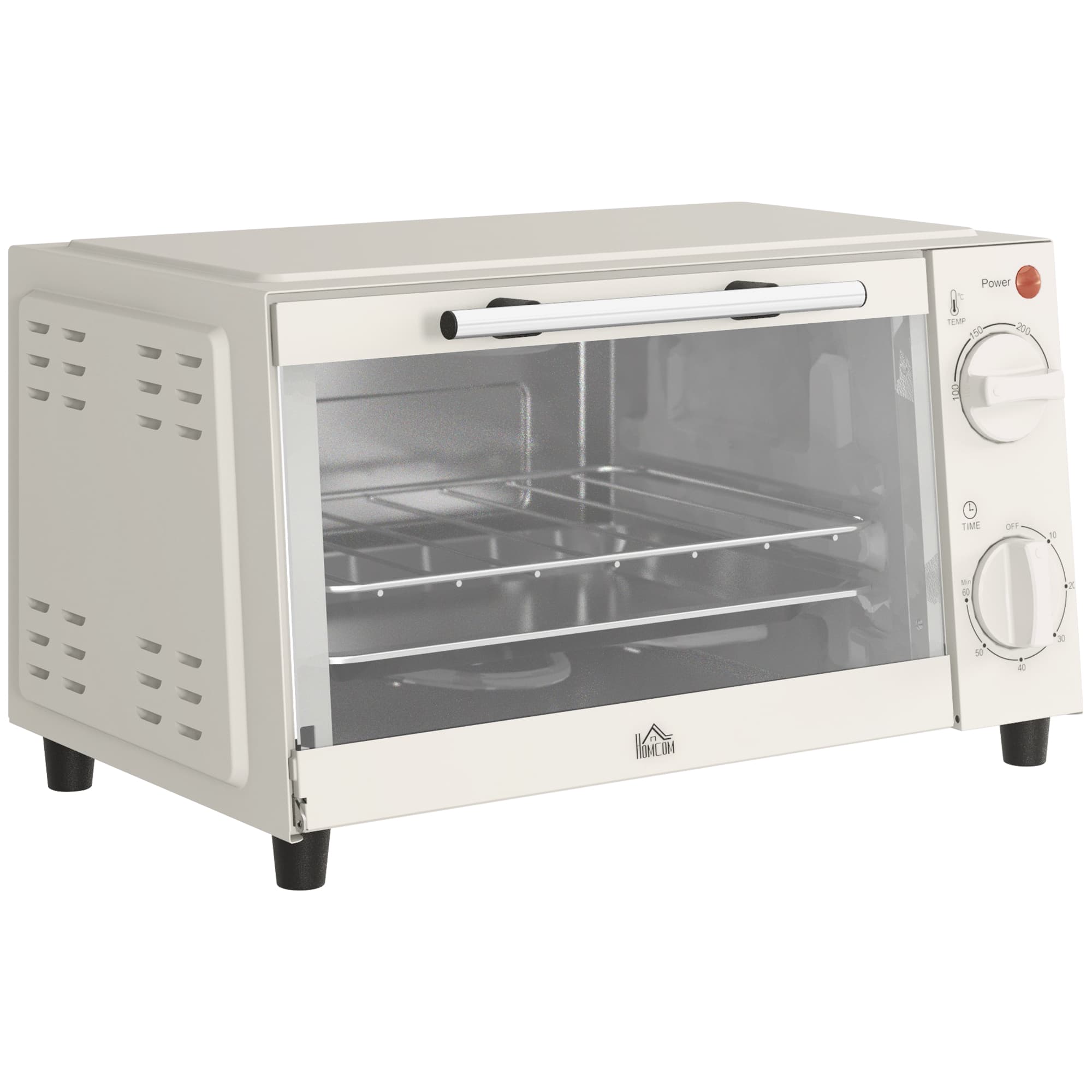 HOMCOM Mini Oven, 9L Countertop Electric Grill, Toaster Oven with Adjustable Temperature, Timer, Baking Tray and Wire Rack, 750W, Cream | Aosom UK