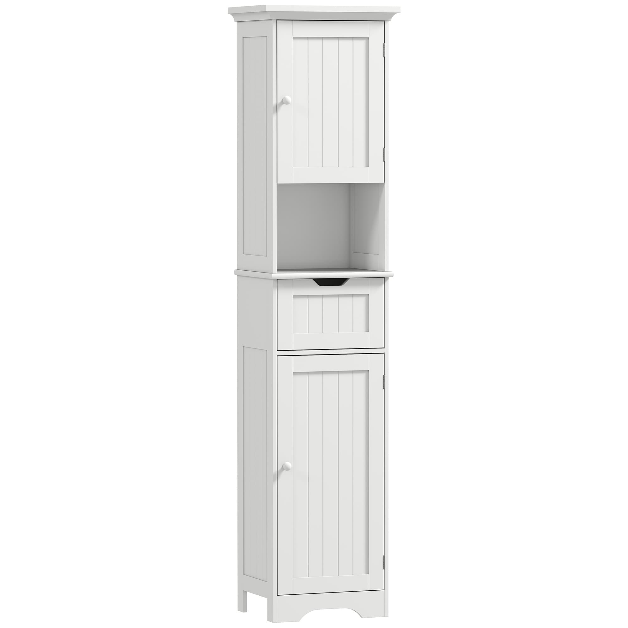 HOMCOM Slim Bathroom Storage Cabinet with Sensor Lights, Space-Saving and Modern Design, White | Aosom UK