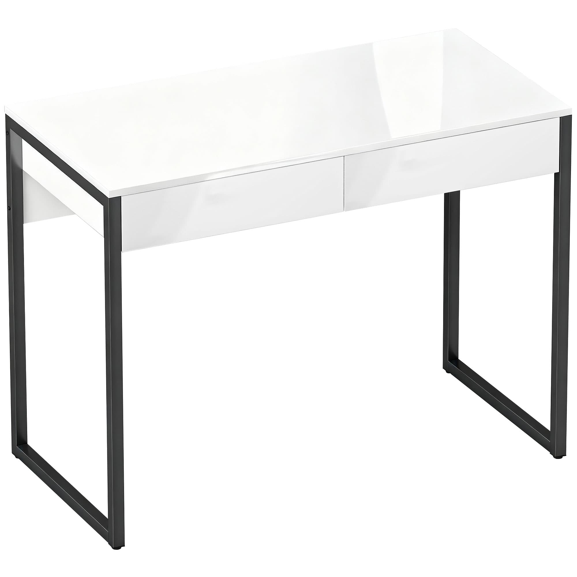 HOMCOM High Gloss Work Table, with Drawers - White