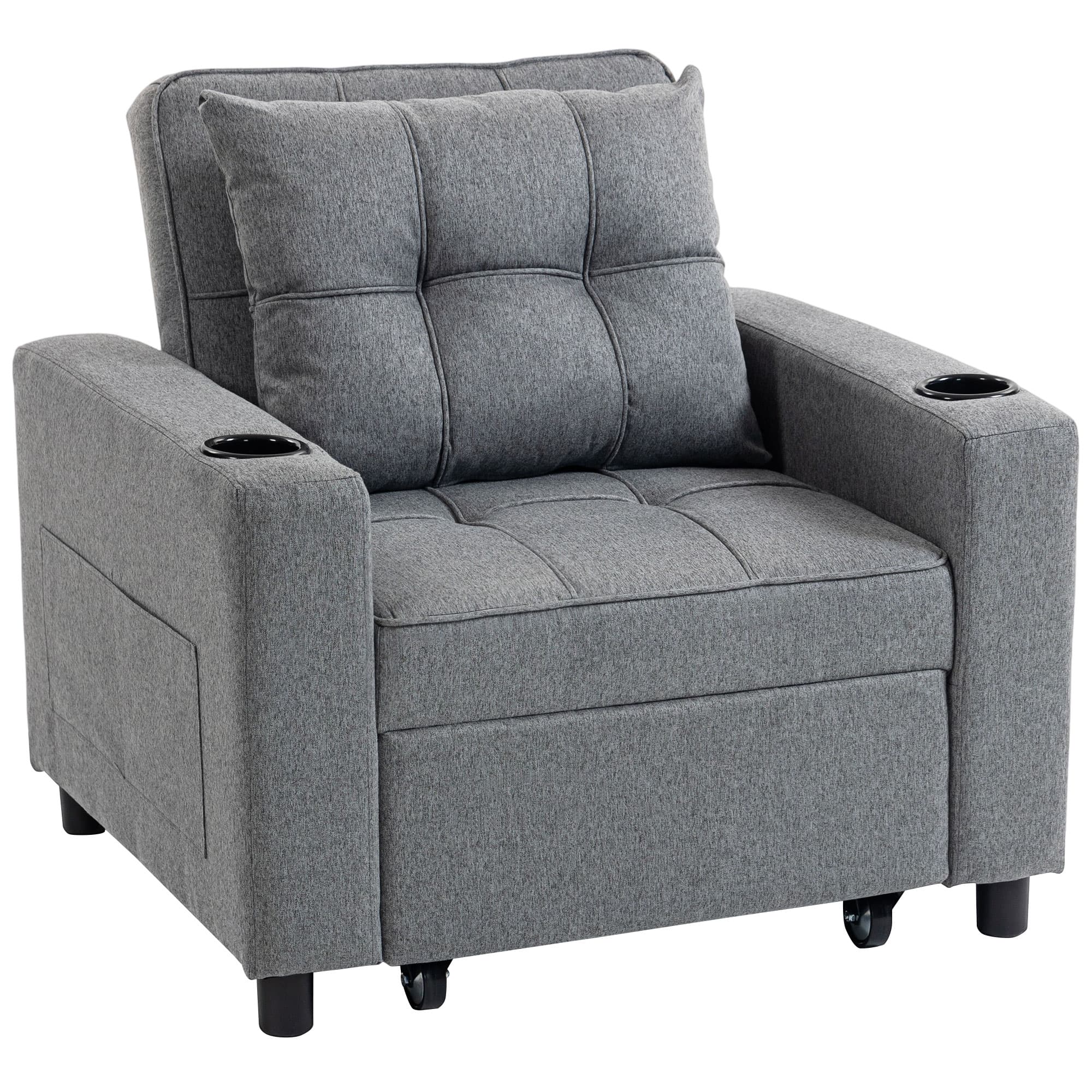 HOMCOM 3-in-1 Single Sofa Bed, Convertible Sleeper Chair Bed - Dark Grey