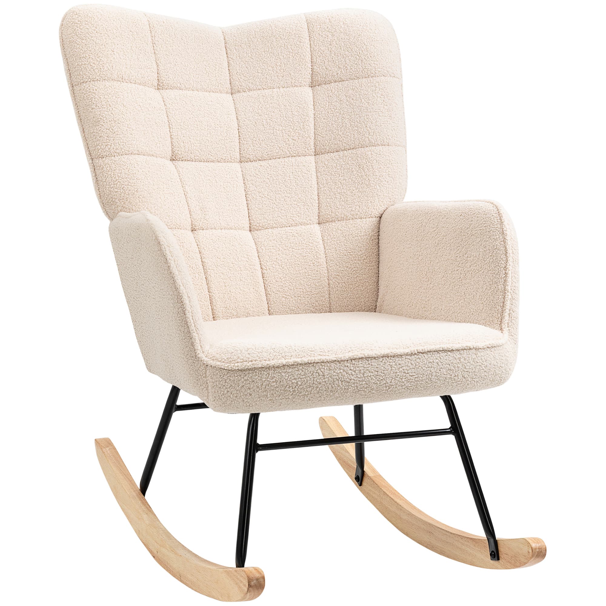 HOMCOM Wingback Rocking Chair, Berber Fleece Nursery Glider Rocker, Modern Armchair for Living Room, Beige | Aosom UK