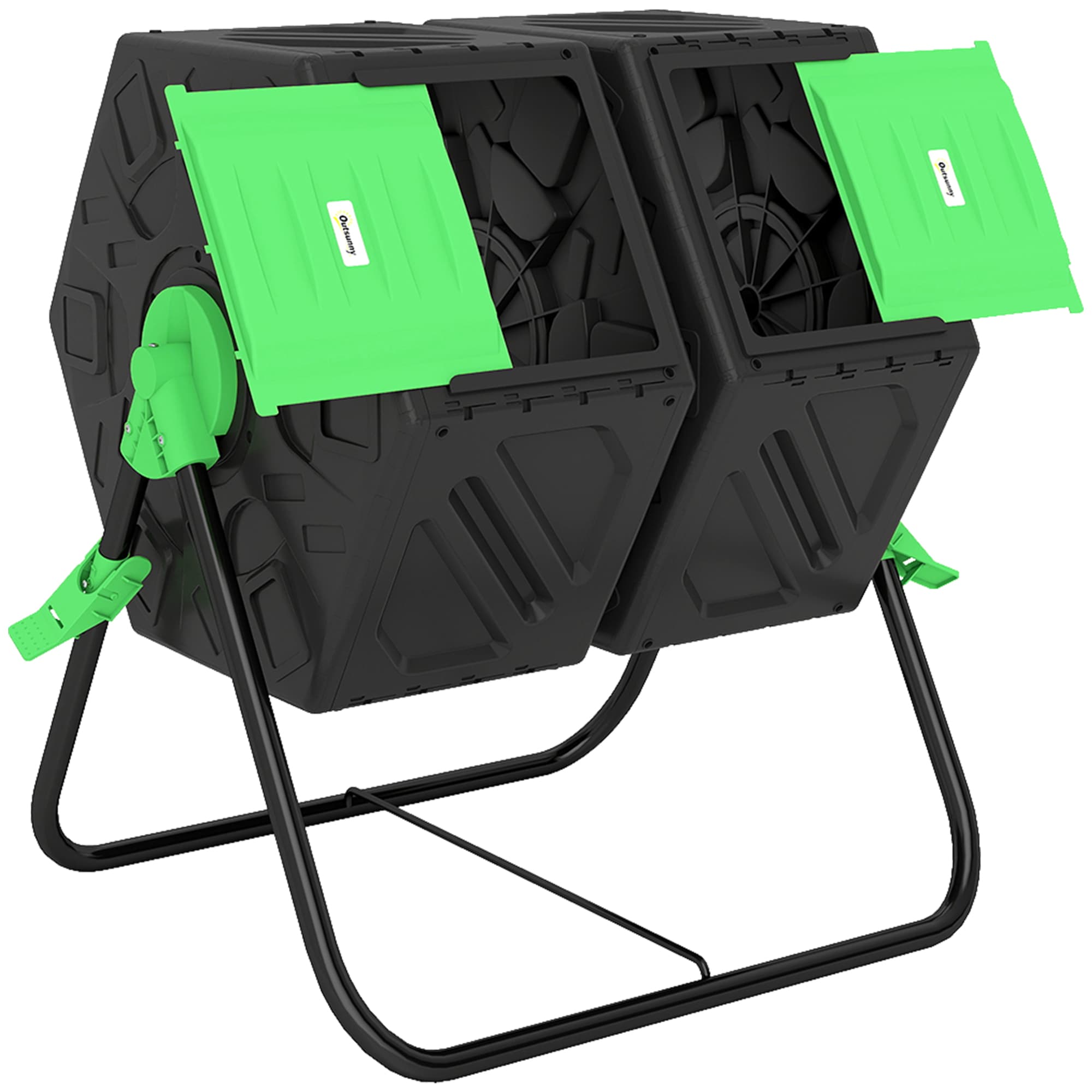 Outsunny Dual Chamber Garden Compost Bin, 130L Rotating Composter, Compost Maker with Ventilation Openings and Steel Legs | Aosom UK