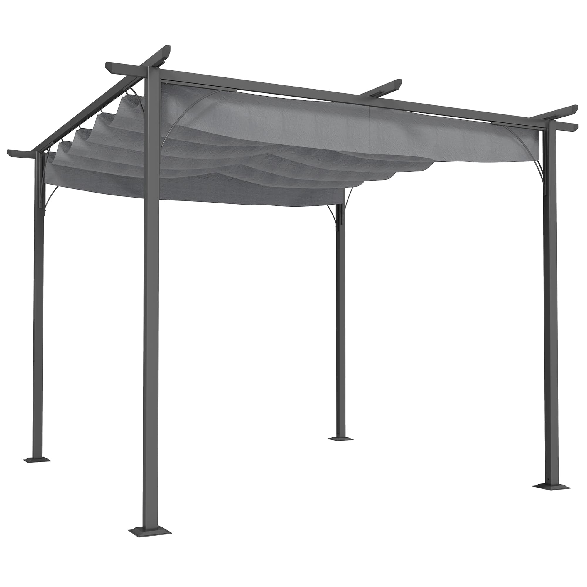 Outsunny 3 x 3m Retractable Roof Gazebo, Metal Pergola Awning Canopy for Outdoor Garden Sun Shade Shelter, Grey | Aosom UK