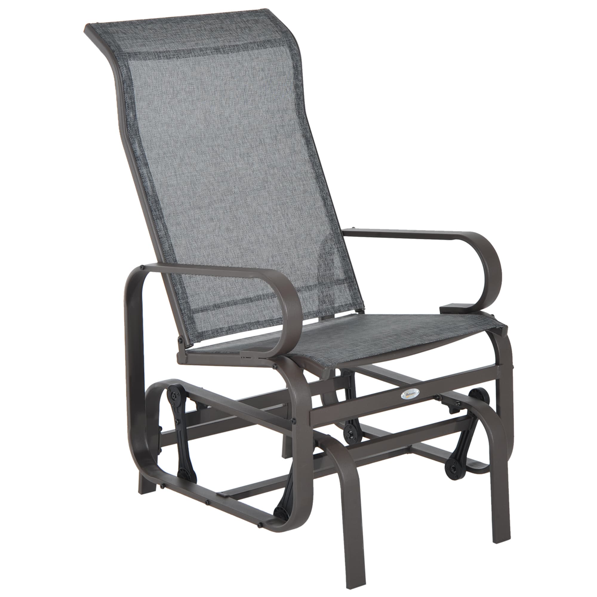 Outsunny Outdoor Gliding Rocking Chair with Sturdy Metal Frame Garden Comfortable Swing Chair for Patio, Backyard and Poolside, Grey