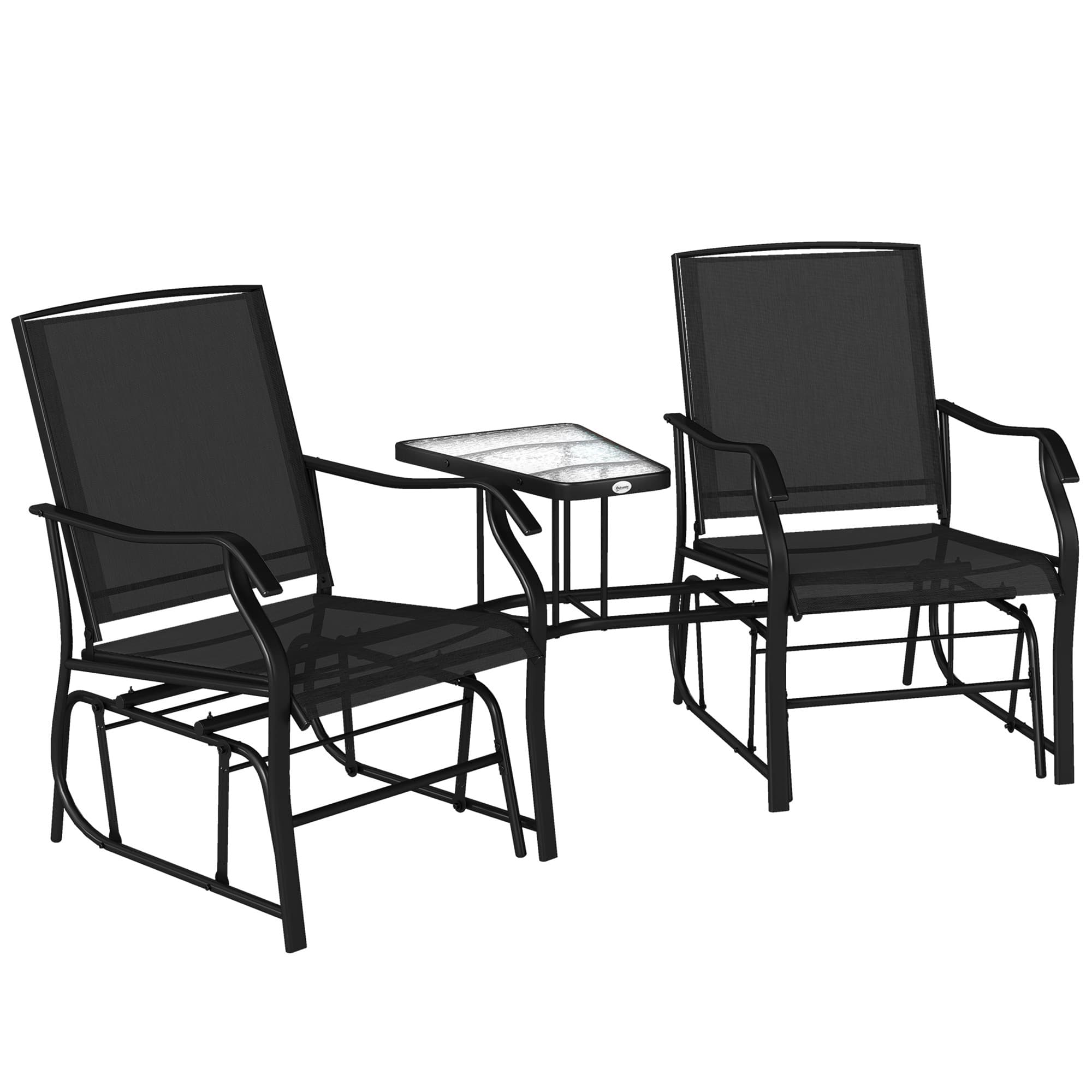 Outsunny Garden Double Glider Rocking Chairs Gliding Love Seat with Middle Table Conversation Set Patio Backyard Relax Outdoor Furniture