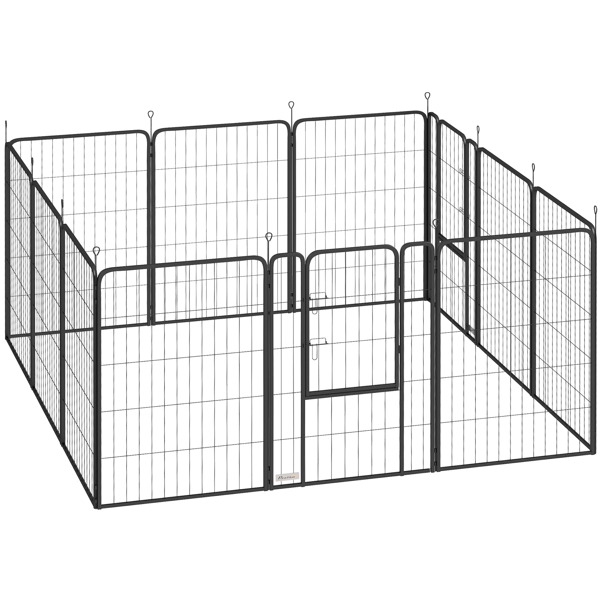 PawHut 12 Panels Heavy Duty Dog Playpen with Doors, for Large Dogs, 100cm High, Black