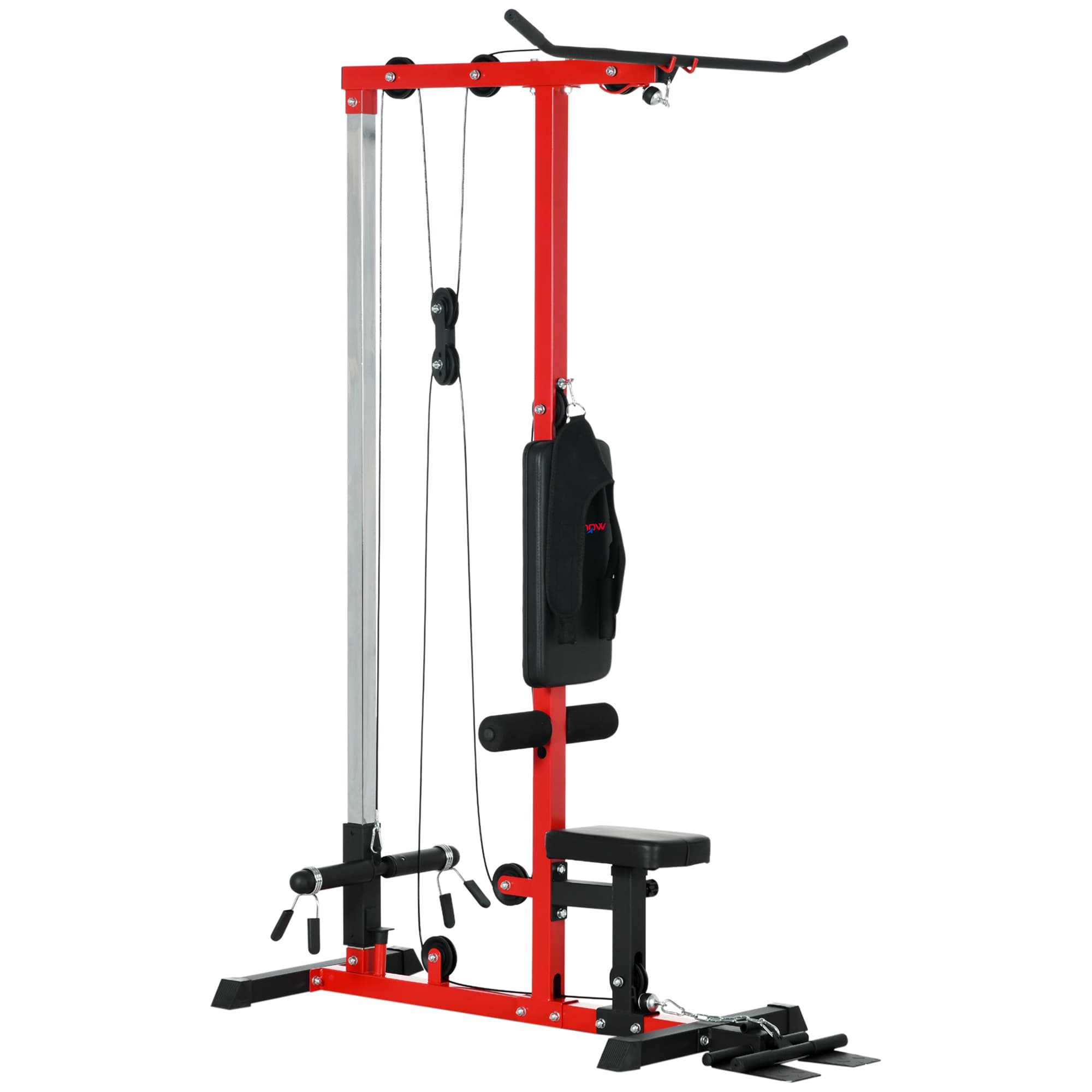 SPORTNOW Pull Up Station with Adjustable Seat, Power Tower for Chin up | Aosom UKand Lat Pulldown Exercises, Multi-Function Fitness Equipment with Flip-Up Footplate, for Home Gym, Red