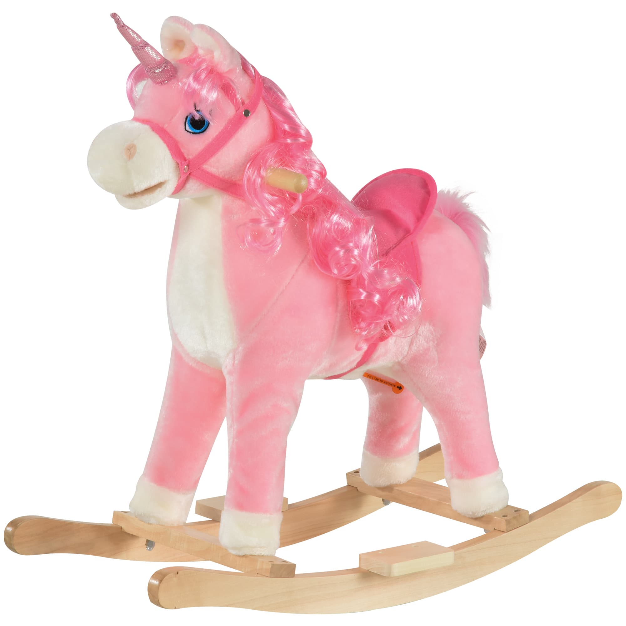 HOMCOM Unicorn Rocking Horse for Kids, Plush Ride On with Sound Effects, Soft, Pink | Aosom UK