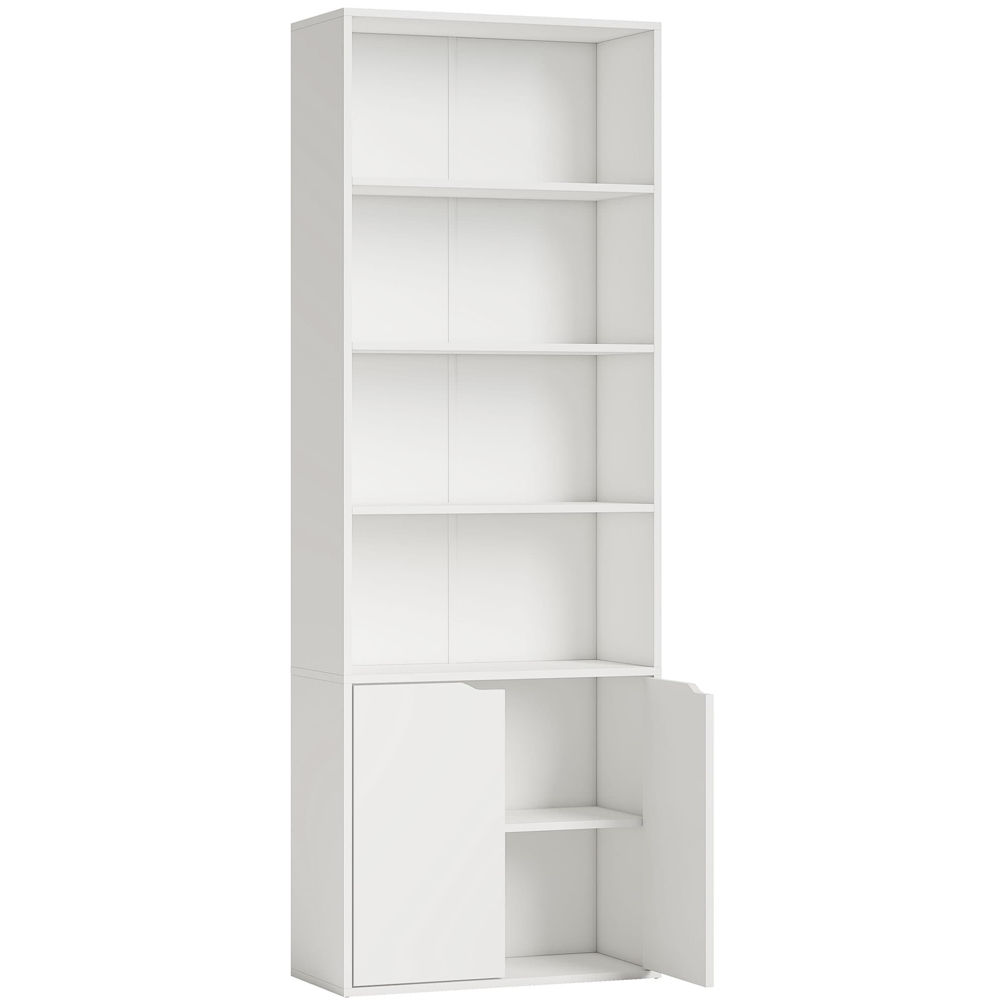 HOMCOM 2 Door 4 Shelves Tall Bookcase Modern Storage Cupboard Display Unit for Living Room Study Bedroom Home Office Furniture White | Aosom UK