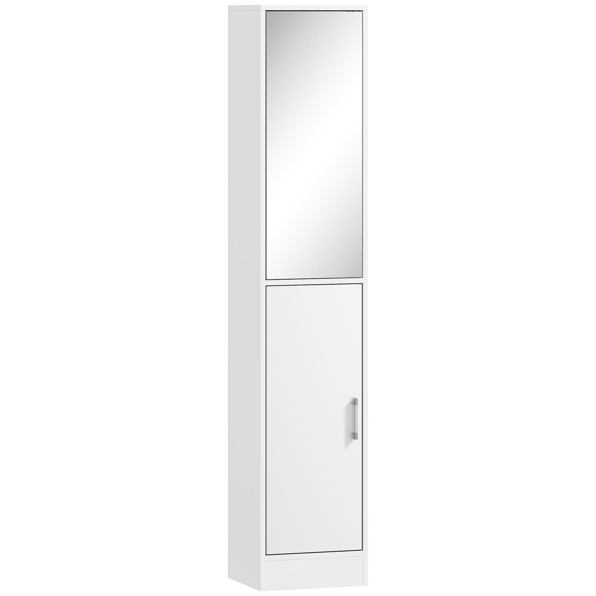 kleankin Tall Mirrored Free Standing Bathroom Cabinet, Storage Cupboard, Floor Standing Tallboy Unit with Adjustable Shelf, White | Aosom UK