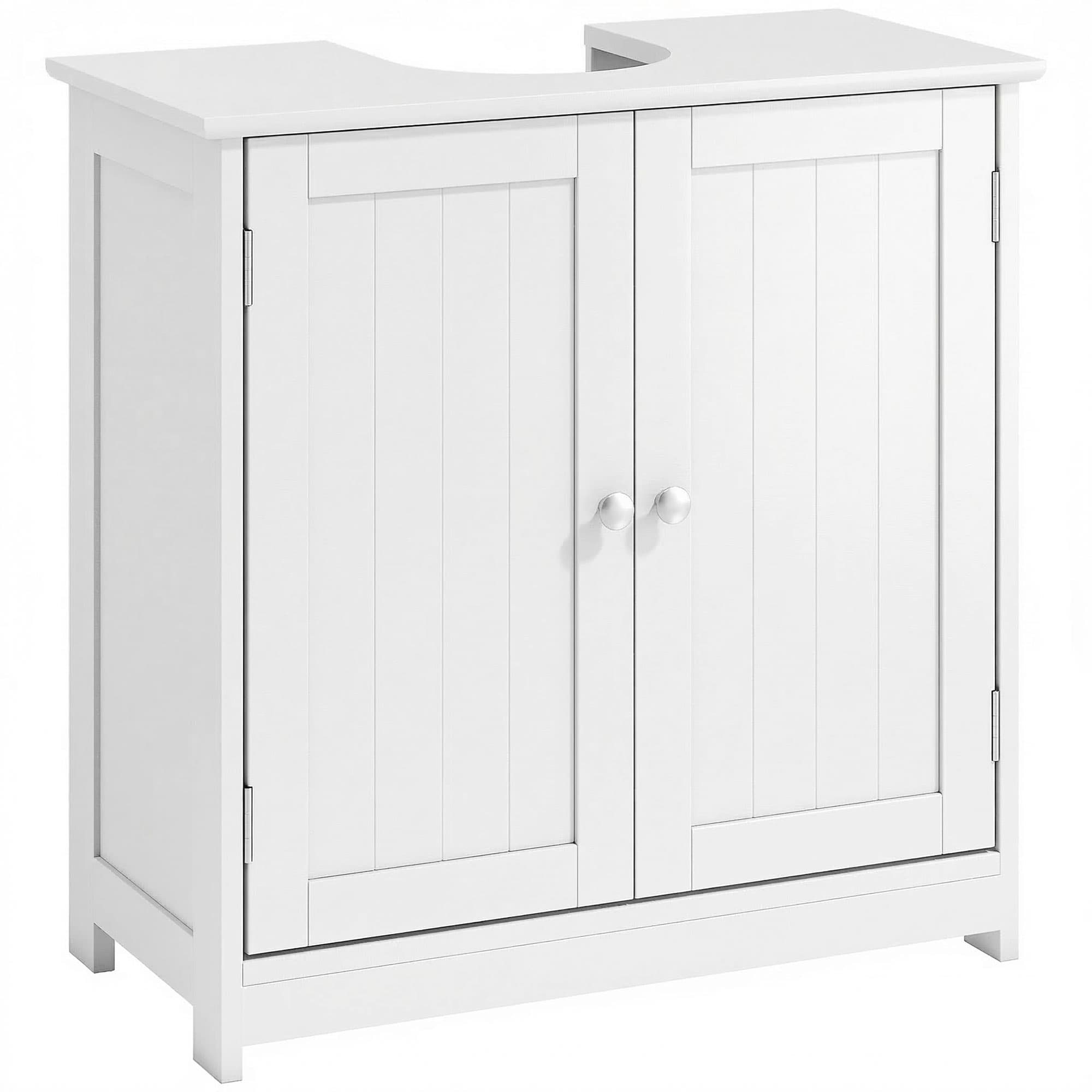Kleankin Under-Sink Organiser: Space-Saving Storage with Adjustable Shelf, Handles & Drain Hole for Bathrooms, White | Aosom UK