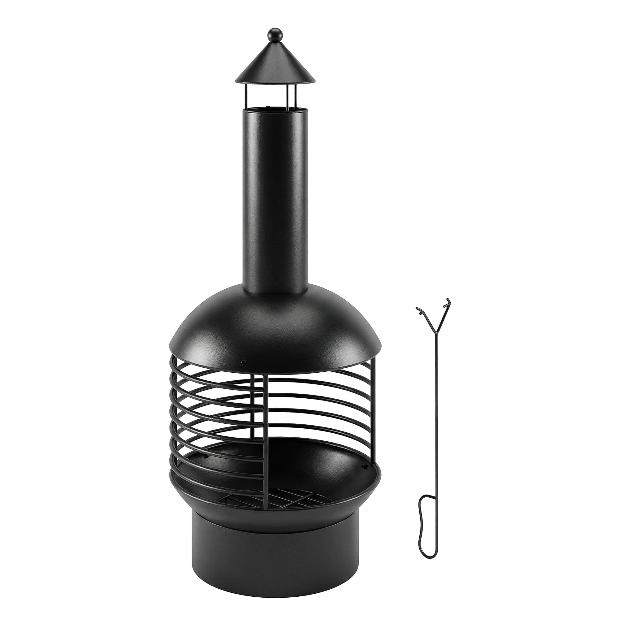 Outsunny Chimney Fire Pit, Portable Wood Burning Firepit with Poker, Charcoal Grid, Outdoor Fireplace for Garden Patio, Black