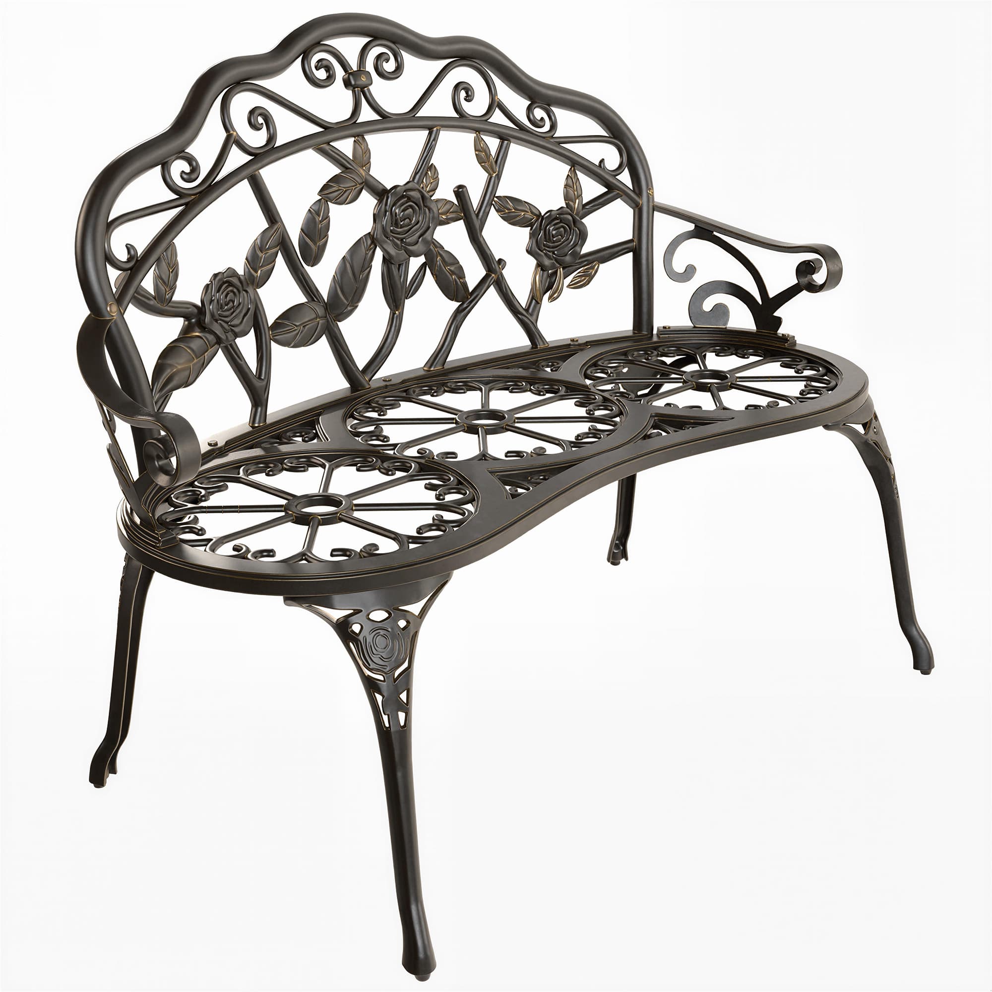 Outsunny Cast Aluminium Garden Bench, Outdoor Patio Loveseat Chair in Bronze Finish, Rust Resistant Weatherproof Metal for Garden & Porch | Aosom UK