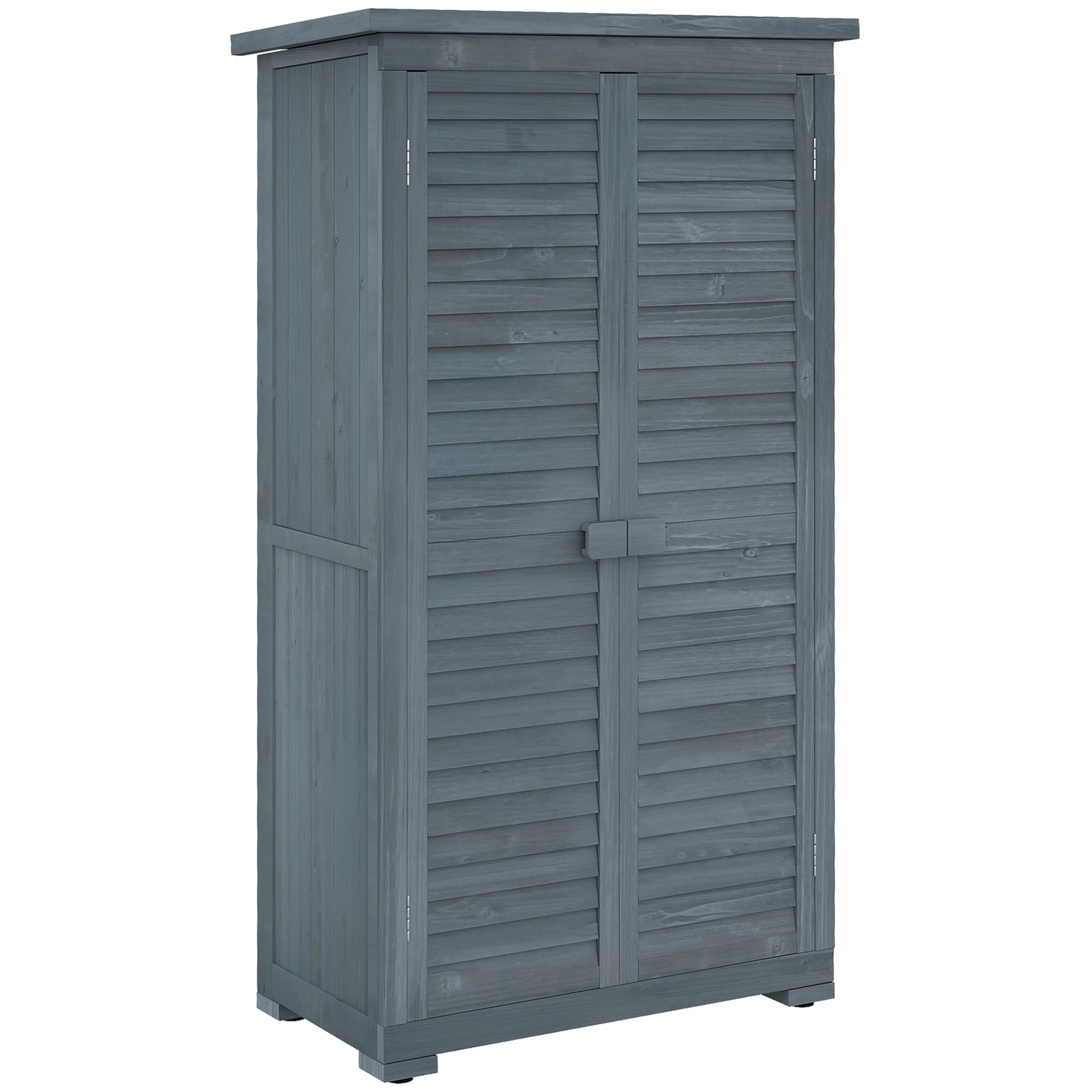 Outsunny 87 x 47 x 160cm Outdoor Storage Cabinet, with 3-Tier Shelves, Asphalt Roof & Double Door for Patio & Garden, Grey | Aosom UK