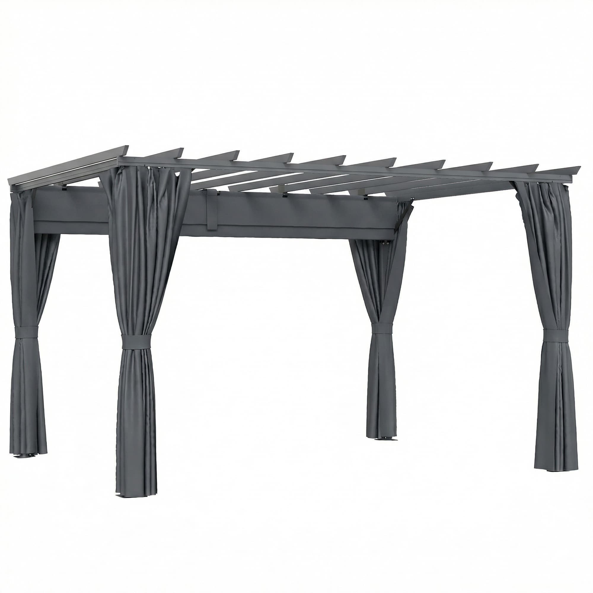 Outsunny 3.6 x 3 m Pergola with Retractable Roof Canopy, Curtains, Aluminium Garden Pergola Gazebo Sun Shade Shelter, Dark Grey