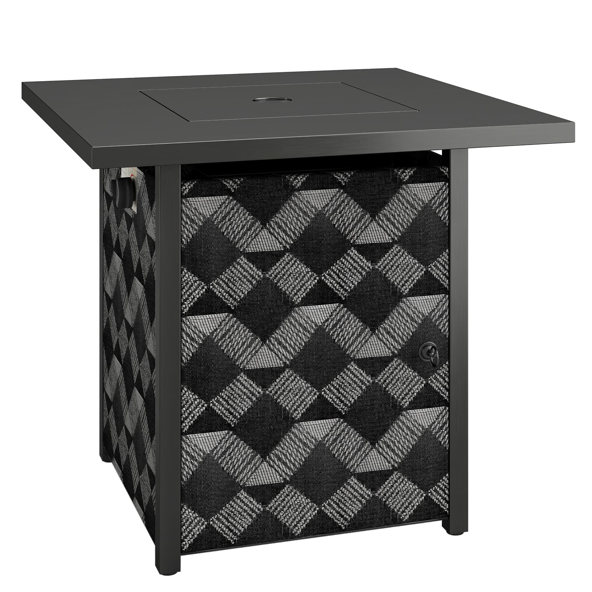 Outsunny Square Propane Gas Fire Pit Table,12 KW Firepit Outdoor Patio Heater with Glass Wind Guard, Lava Rocks, Gas Tank Holder