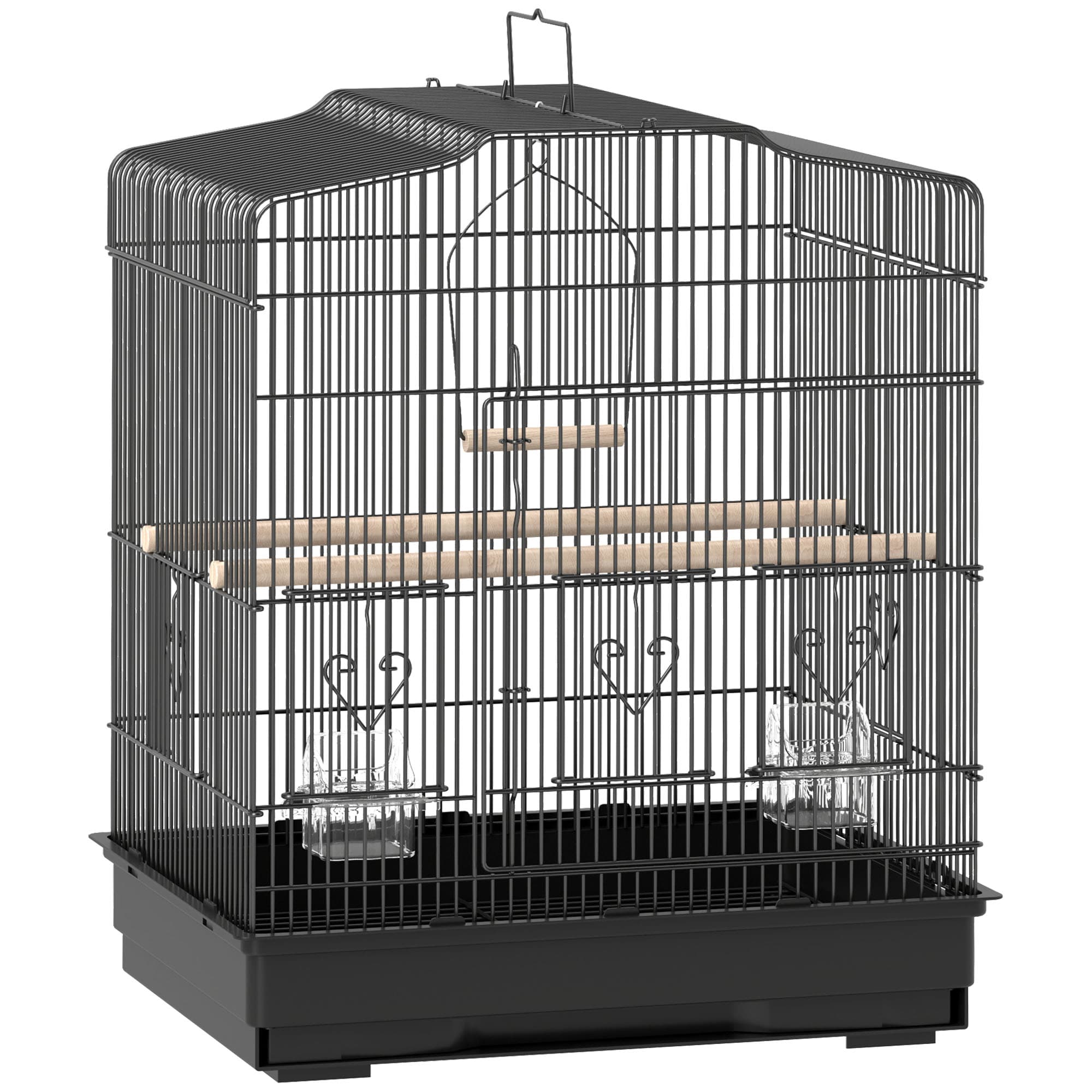 PawHut Large Metal Bird Cage with Stand, Perches, Food Bowls, Swing for Budgie, Parakeet, 46.5 x 36 x 59cm, Black