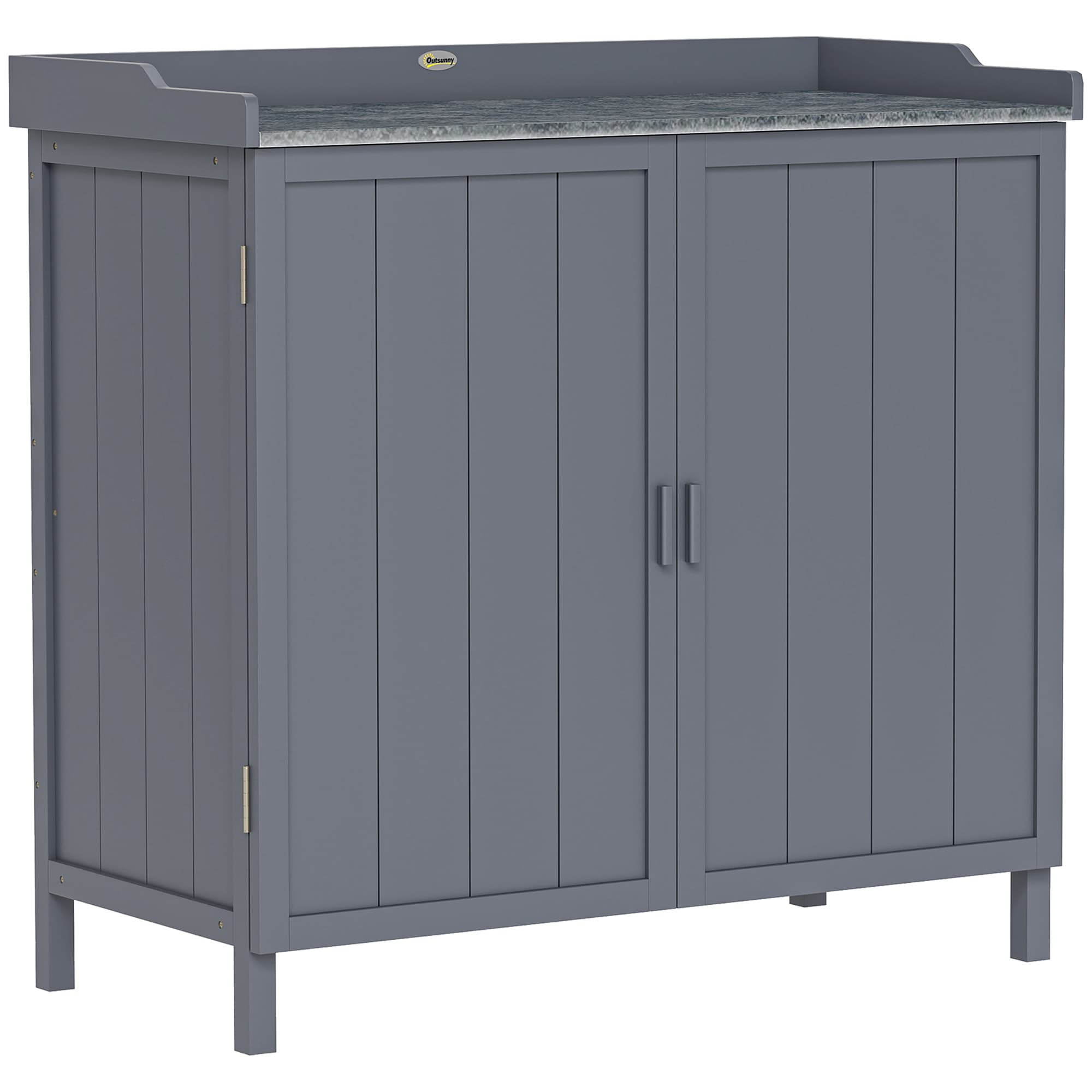 Outsunny Wooden Garden Storage Shed Tool Cabinet Organiser w/ Potting Bench Table, Two Shelves, 98 x 48 x 95.5 cm, Grey | Aosom UK