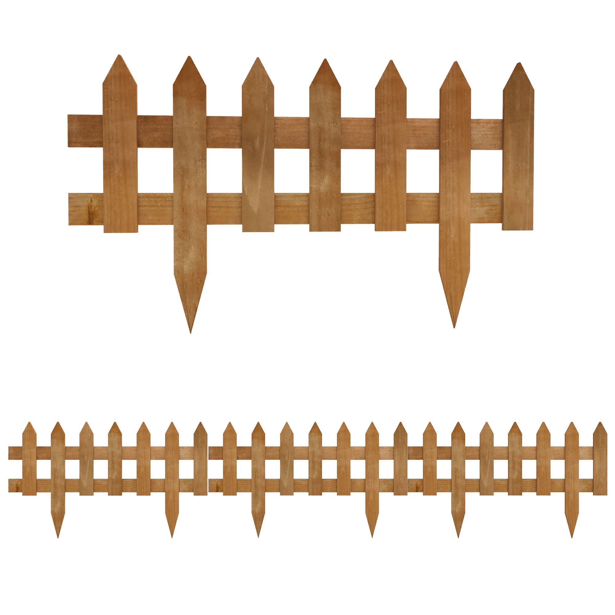 Outsunny 60L x 1D x 34H cm Pack of 12 Wooden Border Fences, Garden Fixed Picket Fence for Lawn Edging, Flowerbed, Brown | Aosom UK