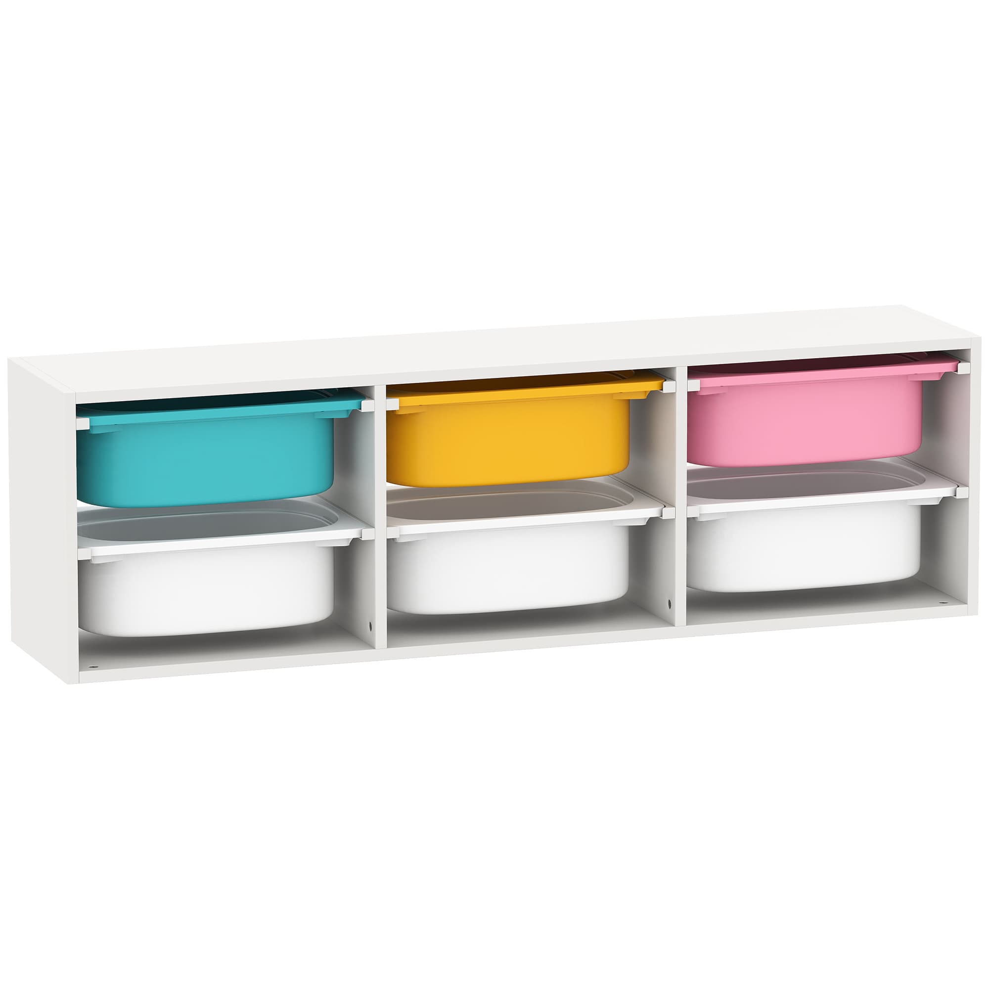AIYAPLAY Low Height 2 Tiers Storage Organiser, Kids Toy Storage Unit with 6 Removable Bins for Bedroom, Nursery, Playroom