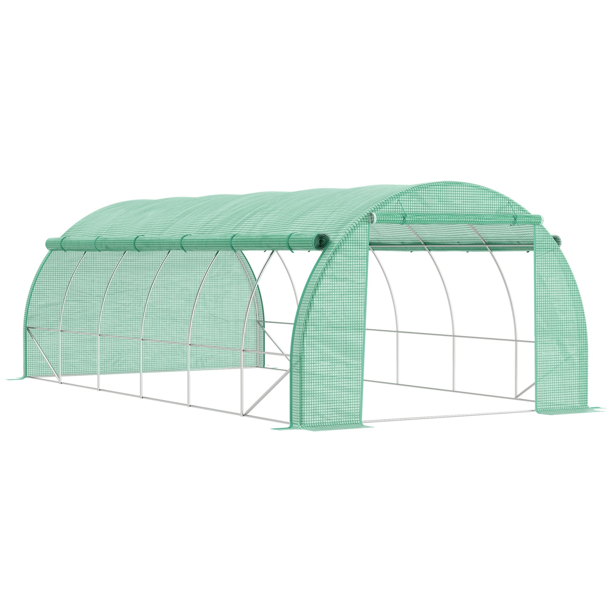Outsunny 6 x 3 x 2m Walk-in Greenhouse with Steel Frame, Plastic Mesh Cover, Roll-up Walls, Zipped Door and Vents, Green | Aosom UK