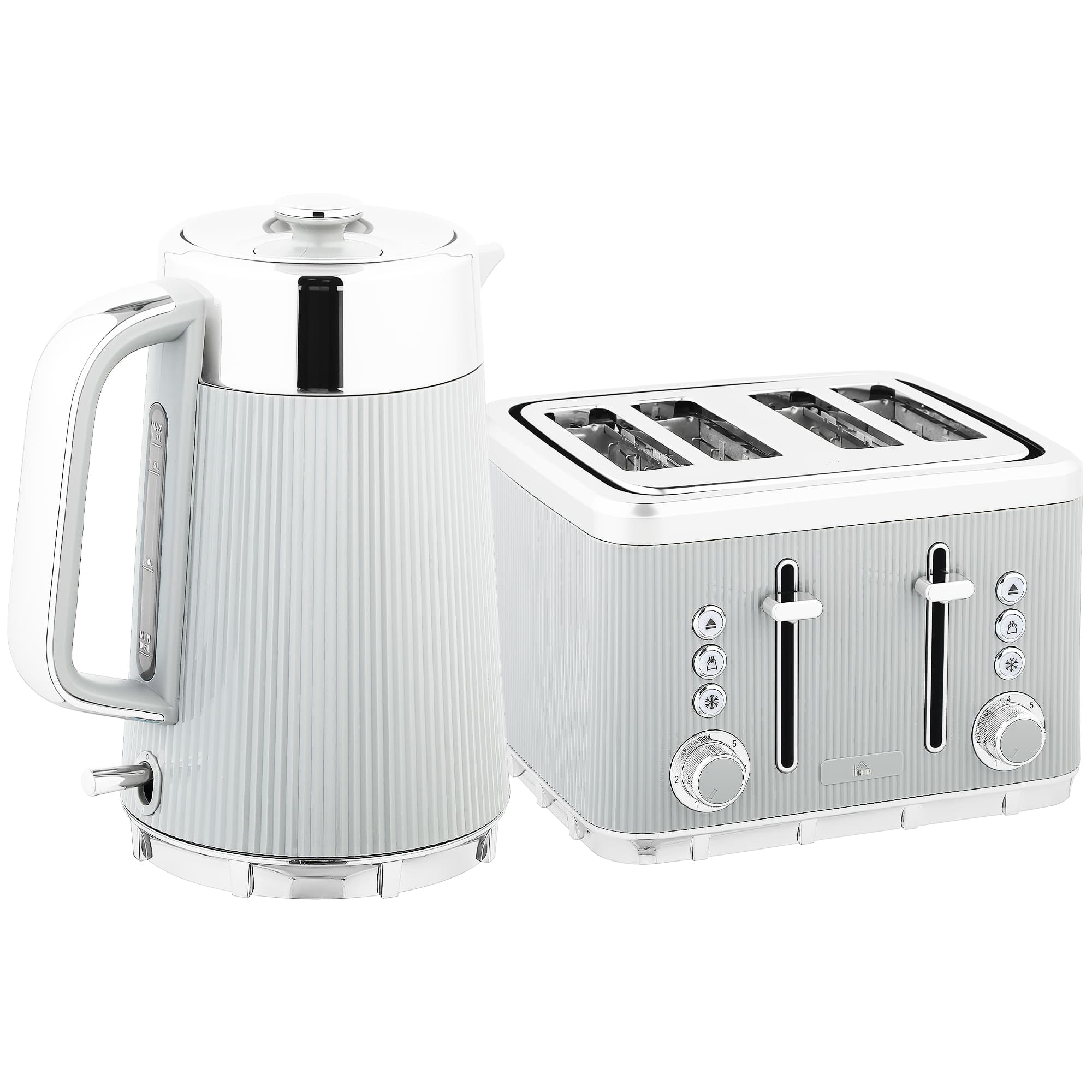 HOMCOM Electric Kettle and Toaster Set, 3000W 1.7L UK Strix Thermostat Rapid Boil Jug Kettle with Limescale Filter, Cool Touch Body, 4 Slice Toaster with 7 Browning Controls, Crumb Tray, Tan