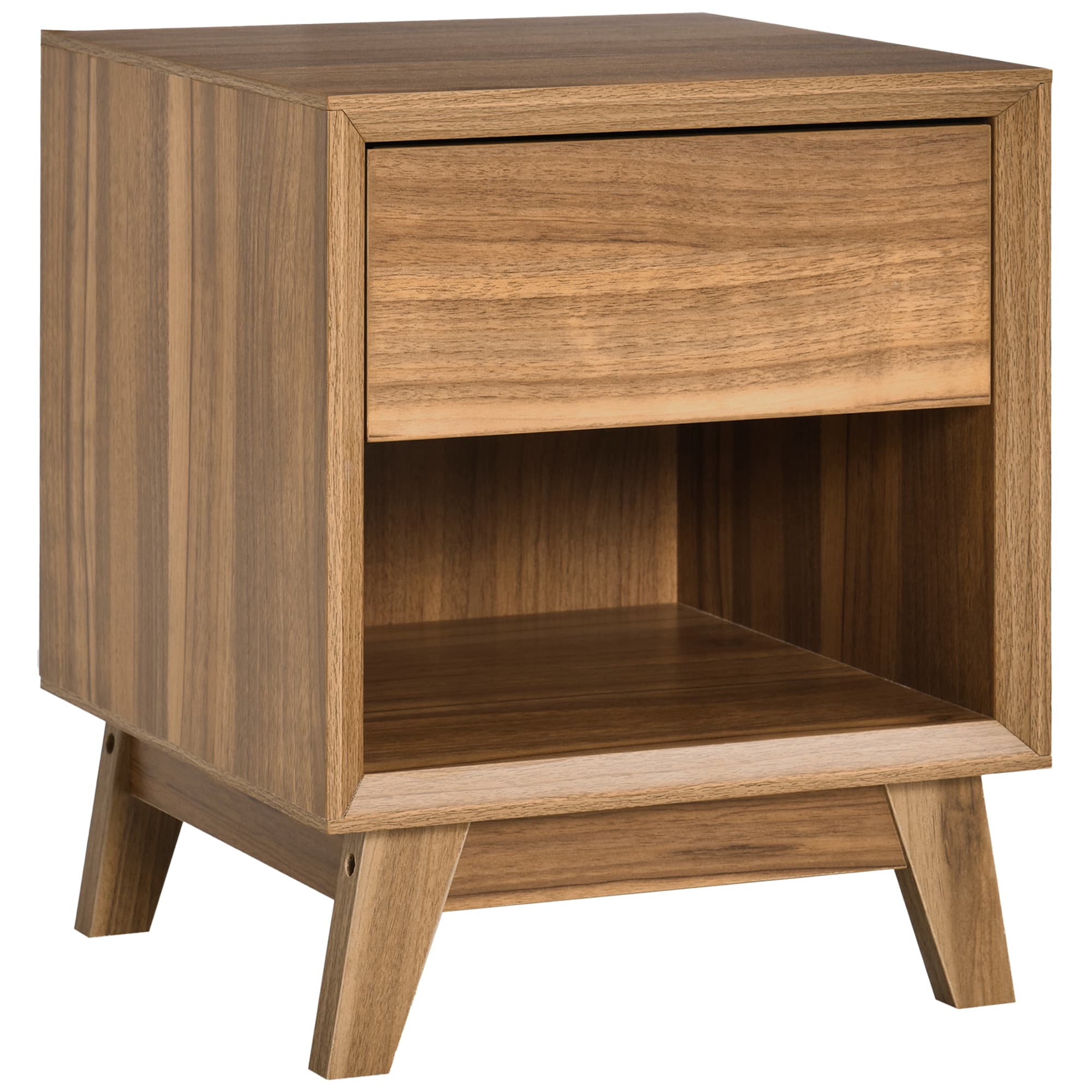 HOMCOM Bedside Table Nightstand, Modern End Table with Drawer and Shelf for Living Room, Walnut Brown | Aosom UK