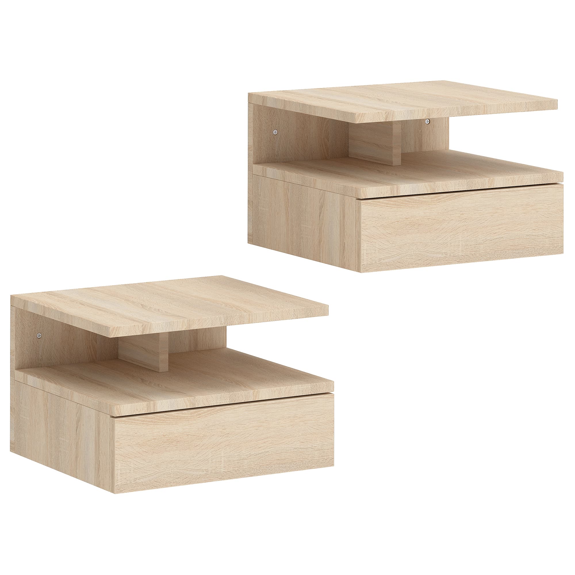 HOMCOM Floating Bedside Cabinet with Drawer and Open Shelf, Wall Mounted Nightstands, Bedside Table with Storage, Oak Tone | Aosom UK