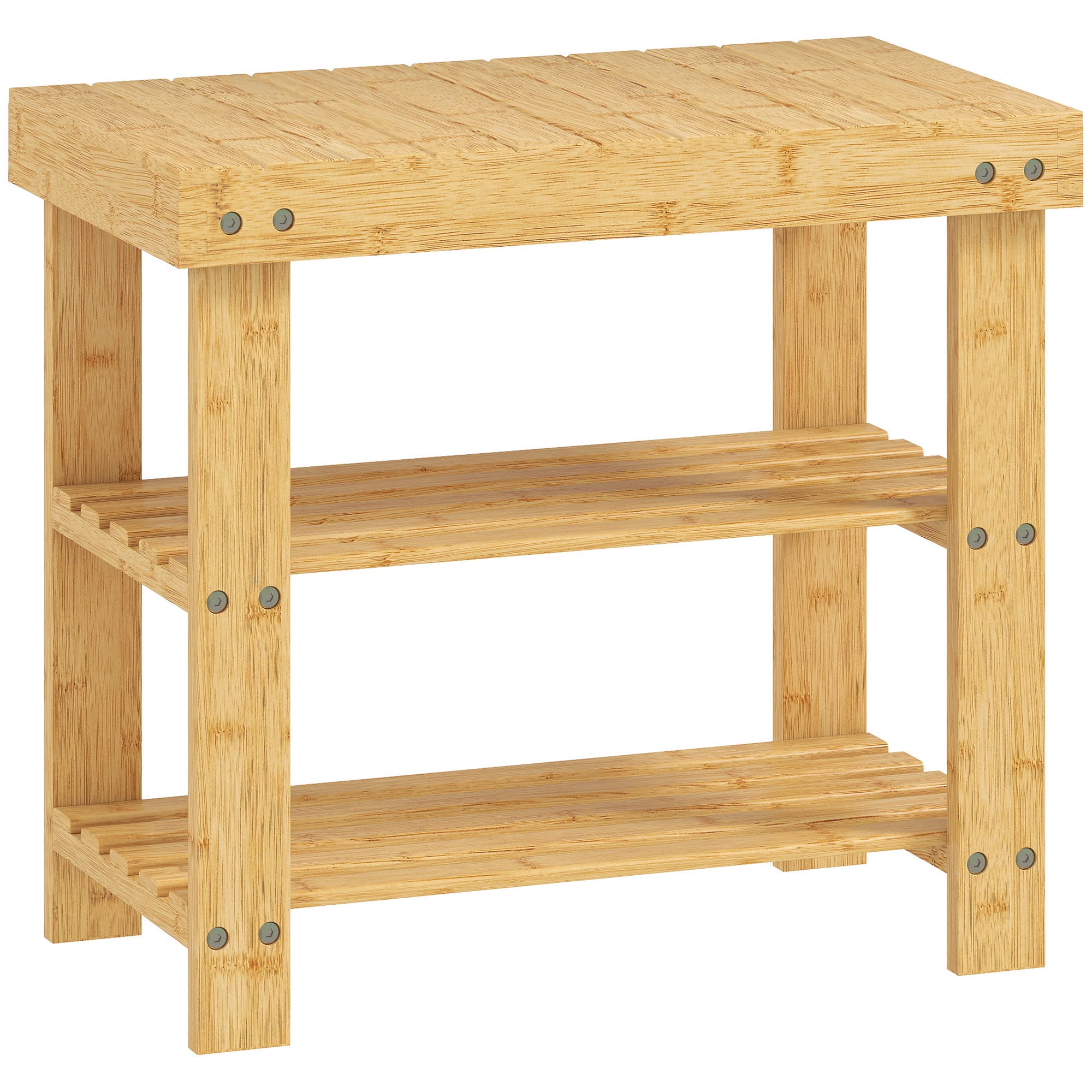 HOMCOM 3-Tier Bamboo Shoe Storage Bench - Nature Wood Finish