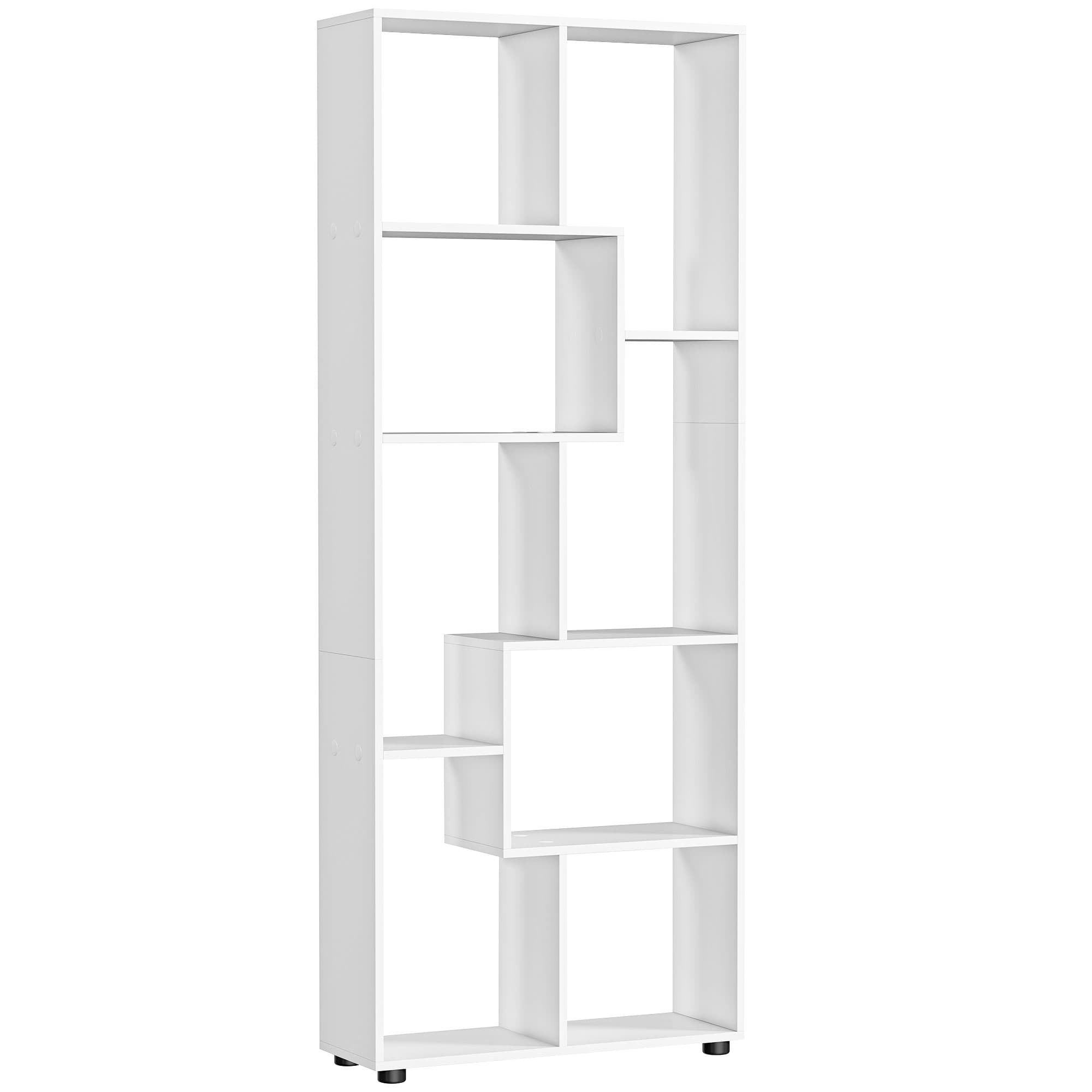 HOMCOM Freestanding 8-Tier Bookcase: With Melamine Surface, Anti-Tipping Foot Pads, Modern Home Display Storage Grid Stand, White | Aosom UK