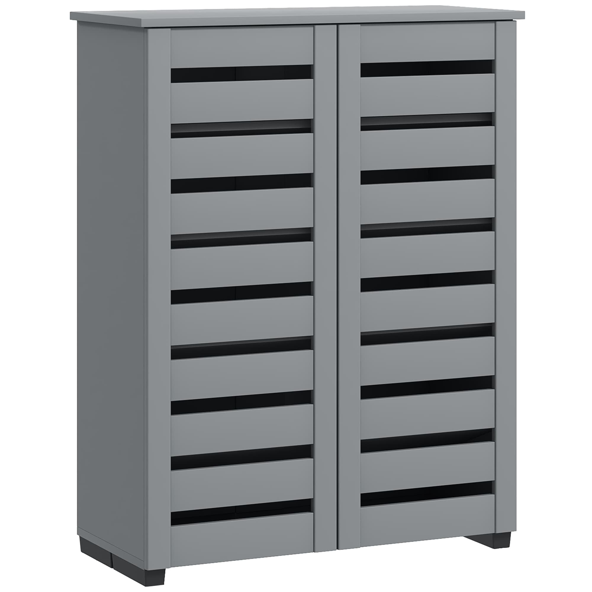 HOMCOM Narrow Shoe Cabinet for Entryway, Slim 5-Tier Shoe Storage Cupboard with Slatted Doors & Adjustable Shelves, Grey | Aosom UK