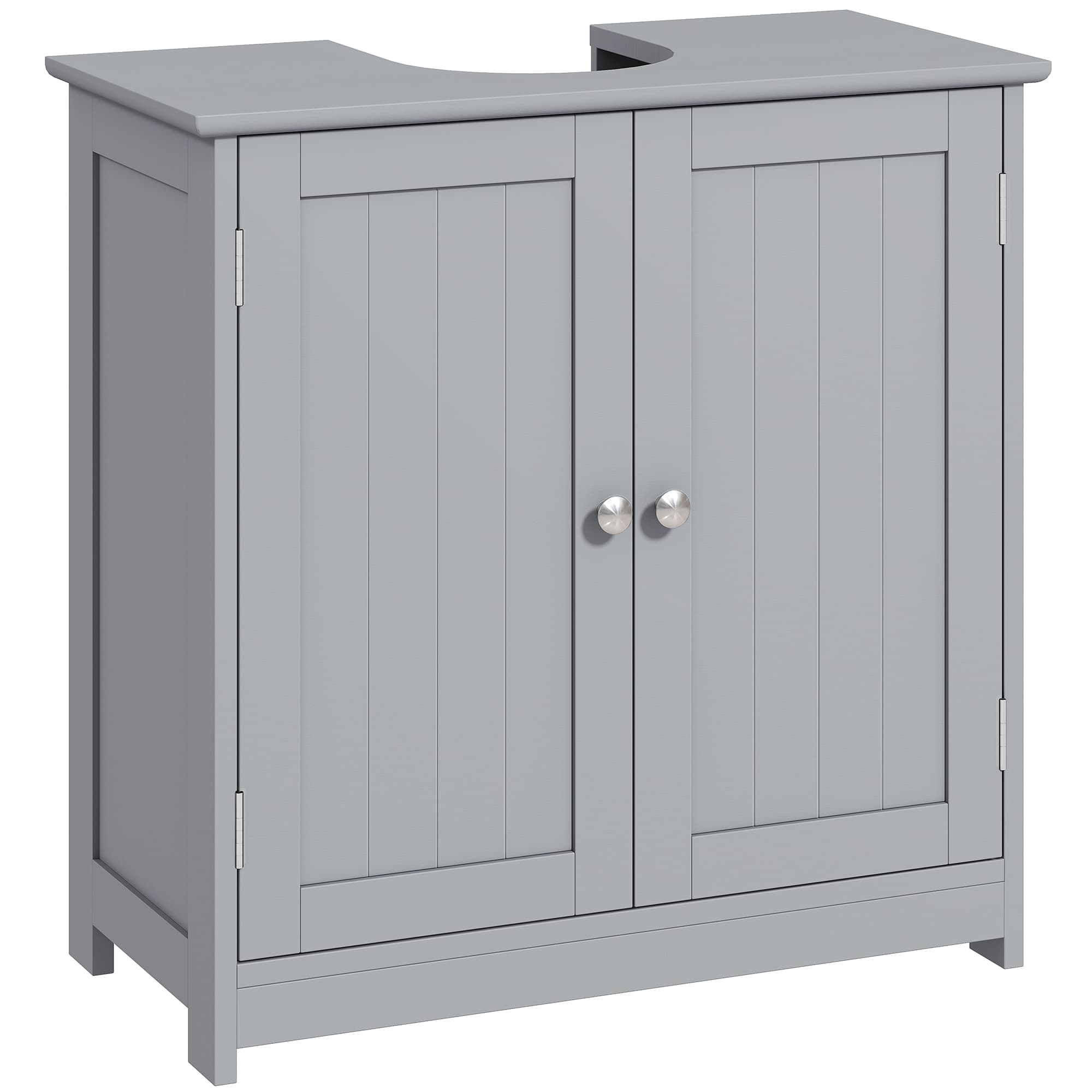 Kleankin Compact Under-Sink Cabinet, 60x60cm, with Adjustable Shelf, Handles, Drainage, Space-Saving Bathroom Organizer, Grey | Aosom UK