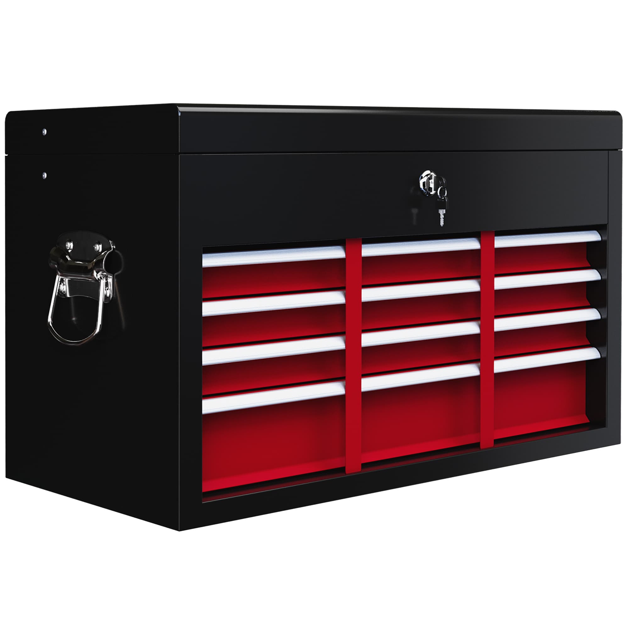 HOMCOM 6 Drawer Tool Chest, Lockable Metal Tool Box with Top Case, Ball Bearing Runners, Portable Toolbox, 600mm x 260mm x 340mm, Red | Aosom UK