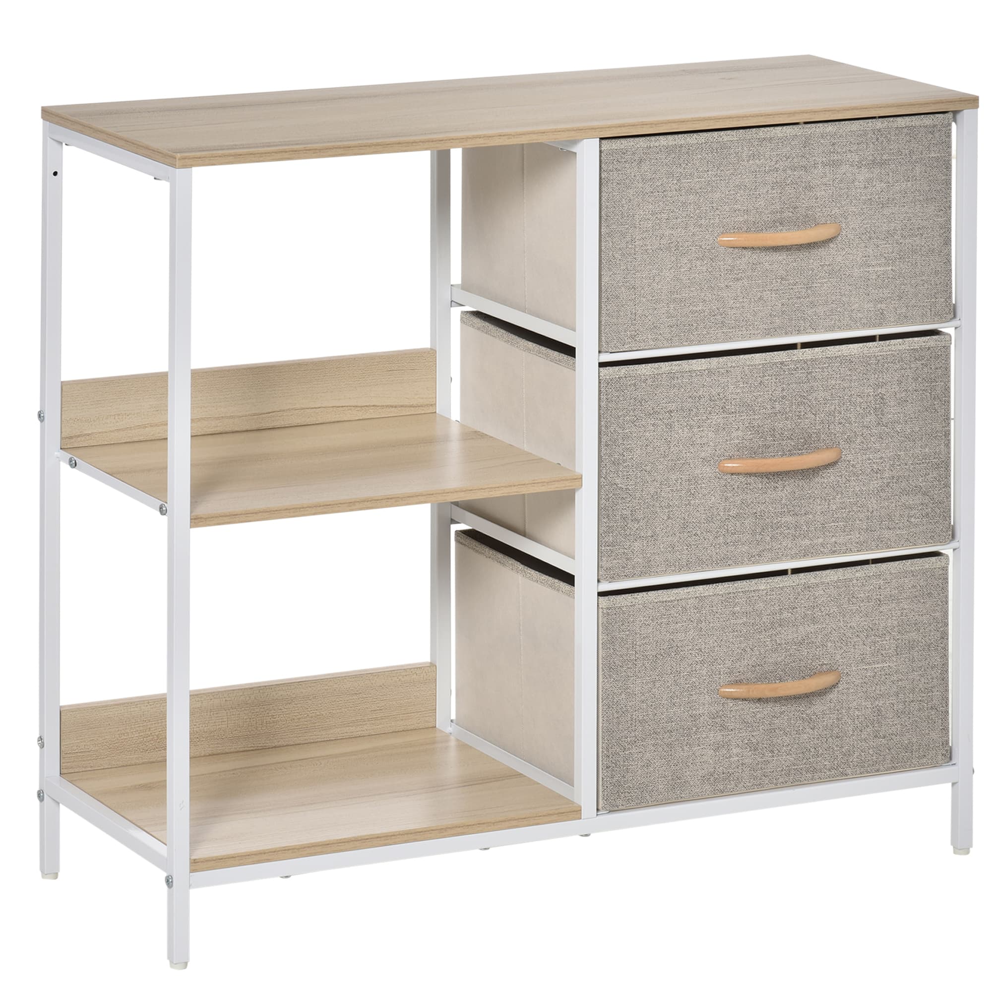 HOMCOM Storage Dresser with 3 Fabric Drawers & 2 Display Shelves, Chest of Drawers for Living Room, Bedroom, Hallway, Beige | Aosom UK