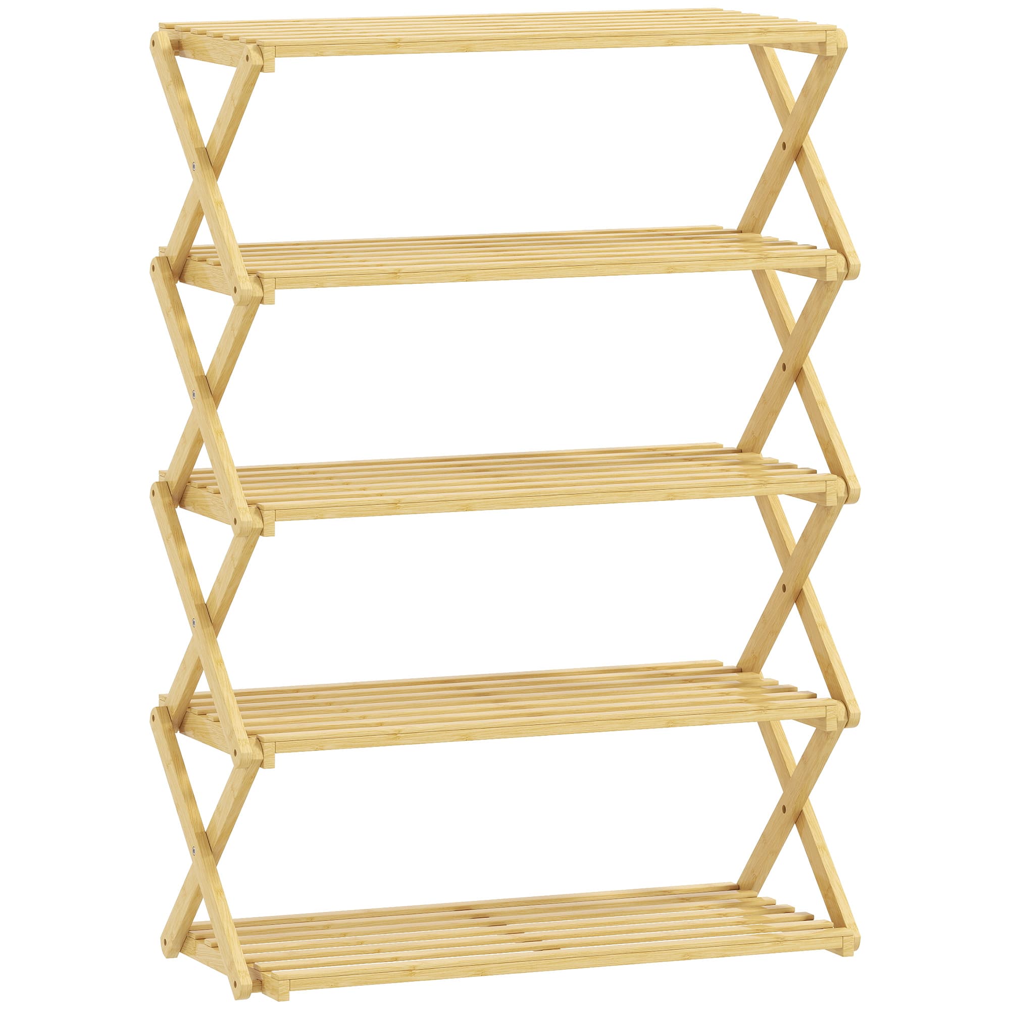 HOMCOM 5-Tier Bamboo Shoe Rack, No Assembly - Natural