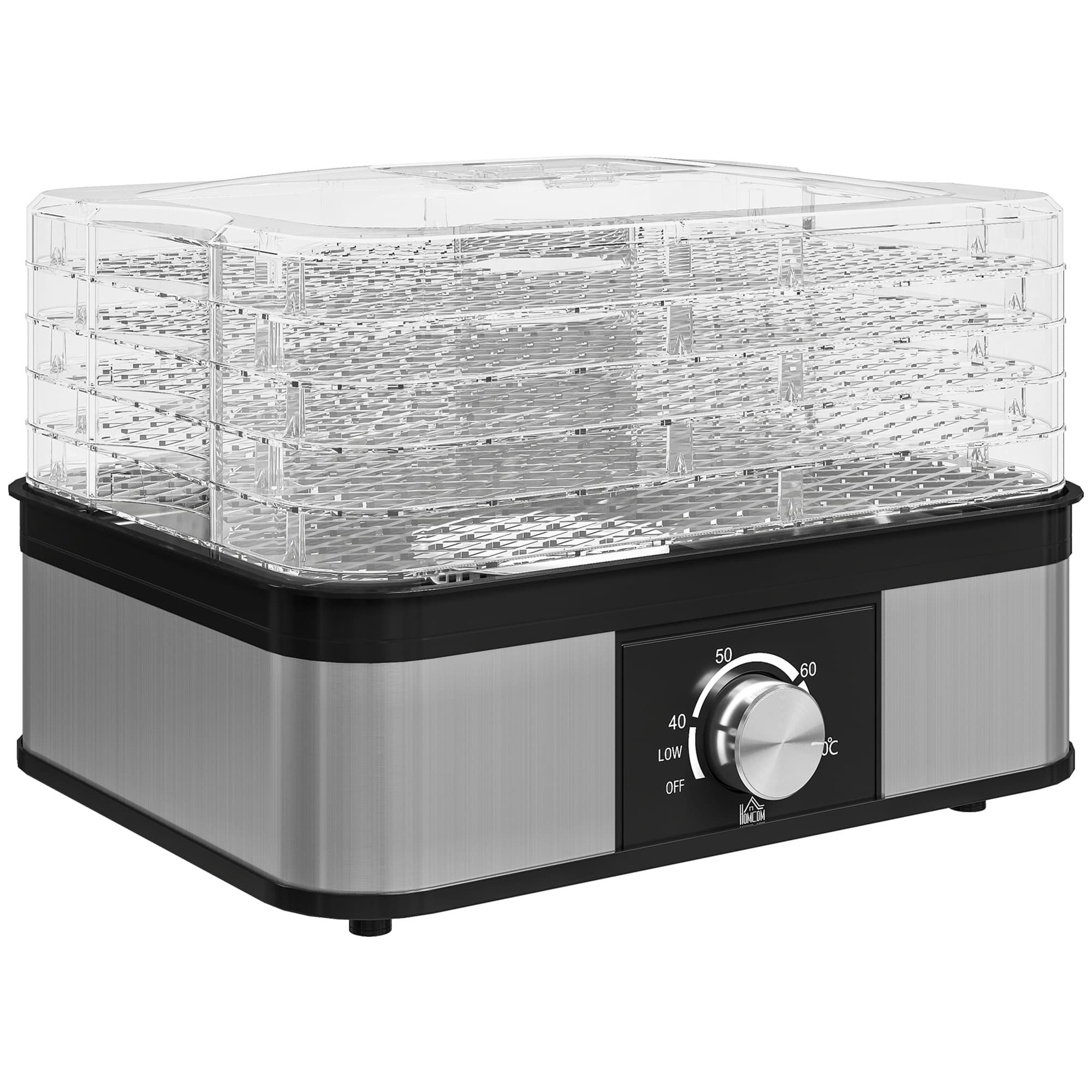 HOMCOM 5 Tier Food Dehydrator, 245W Stainless Steel Food Dryer Machine with Adjustable Temperature for Drying Fruit, Meat, Vegetable, Jerky and Pet Treat, Black