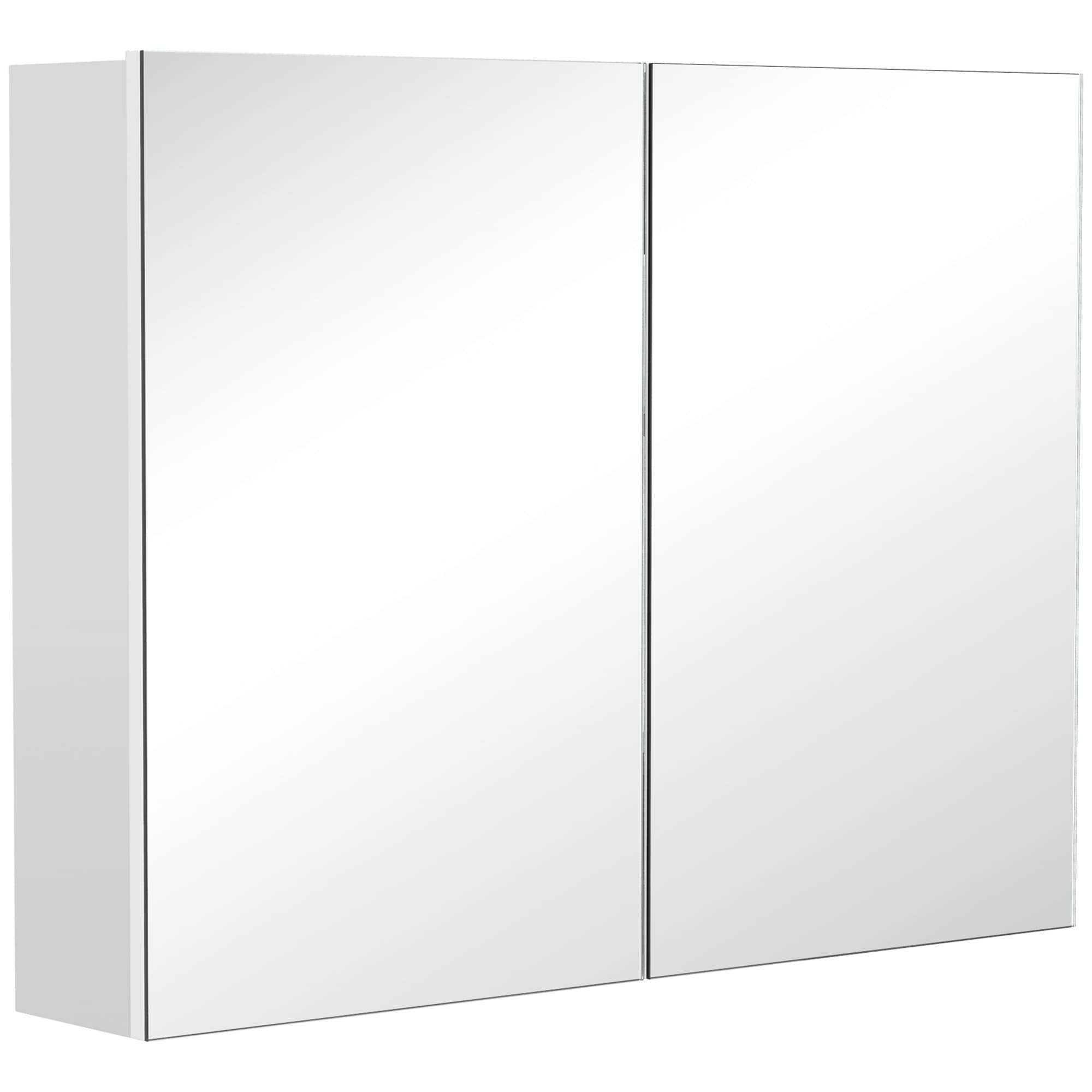 HOMCOM Bathroom Mirror with Storage, 2 Adjustable Shelves, Cushioned Door, Noiseless, for Bedroom & Vanity, White | Aosom UK