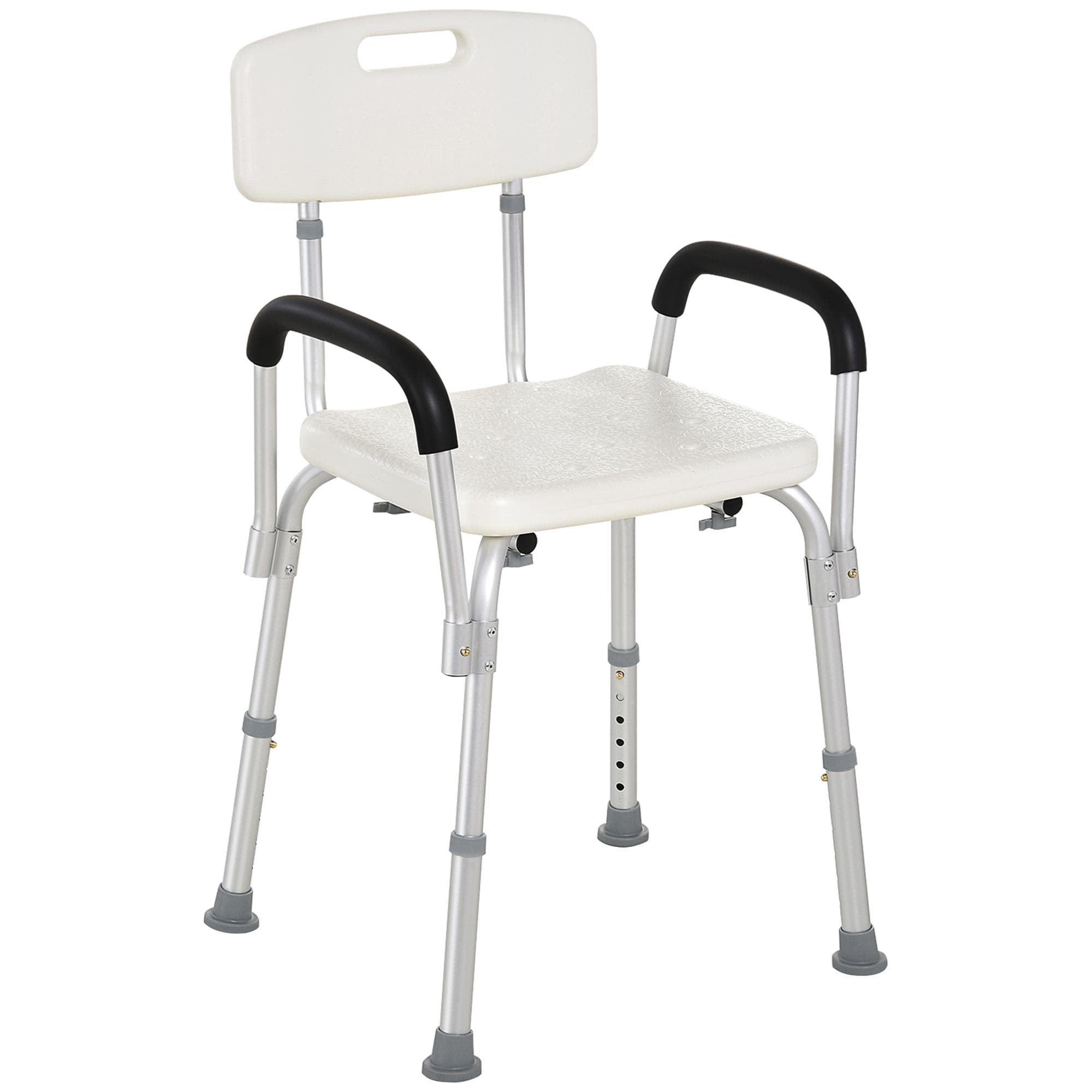HOMCOM Portable Shower Chair, Adjustable Medical Stool, with Back and Armrest for Enhanced Mobility, White. | Aosom UK