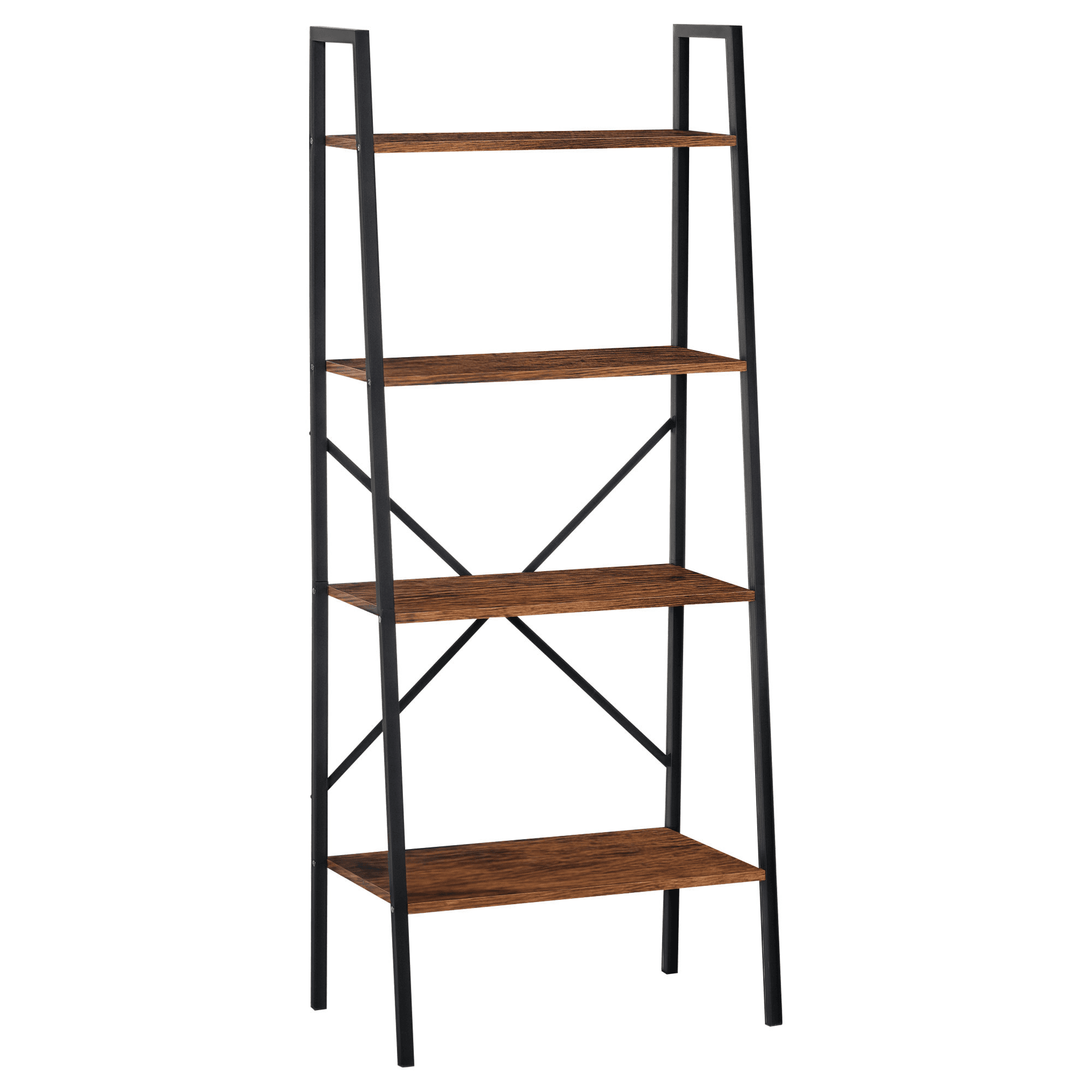 HOMCOM 4-Tier Vintage Ladder Shelf Bookcase Wood Storage Rack Stand Plants Display Black brown | Aosom UK