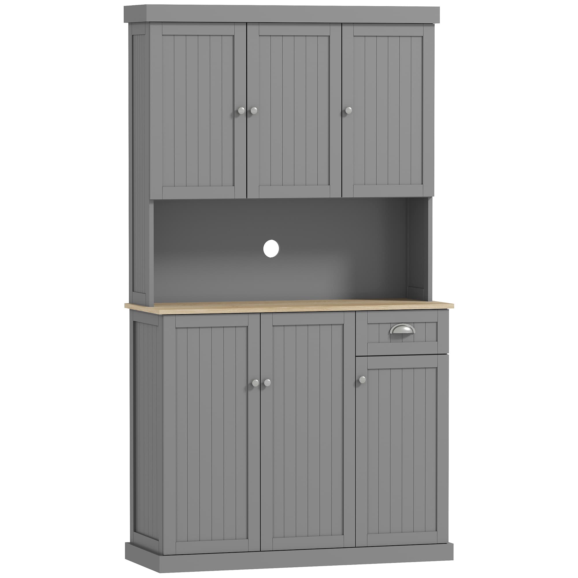 HOMCOM 180cm Kitchen Storage Cabinet, Modern Storage Cupboard with Open Countertop, Drawer and 6 Doors, Grey | Aosom UK