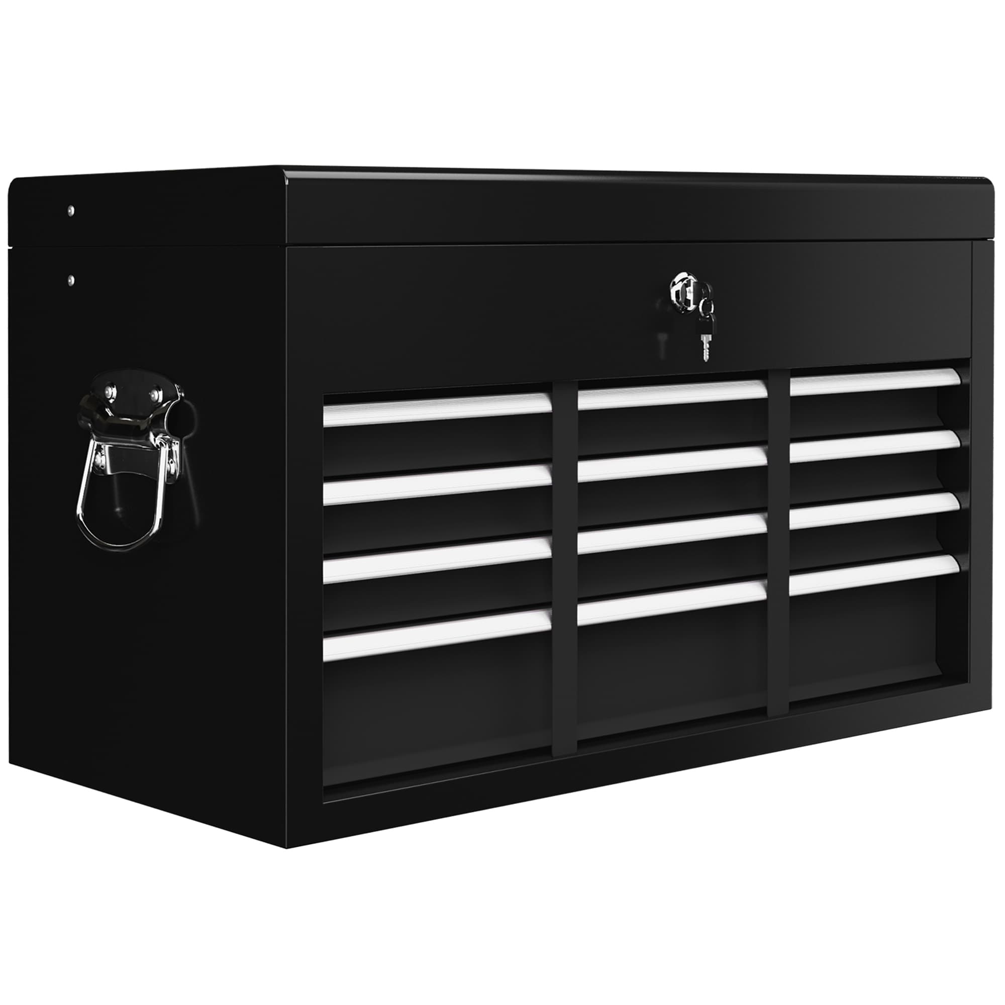 HOMCOM 6 Drawer Tool Chest, Lockable Metal Tool Box with Top Case, Ball Bearing Runners, Portable Toolbox, 600mm x 260mm x 340mm, Black | Aosom UK