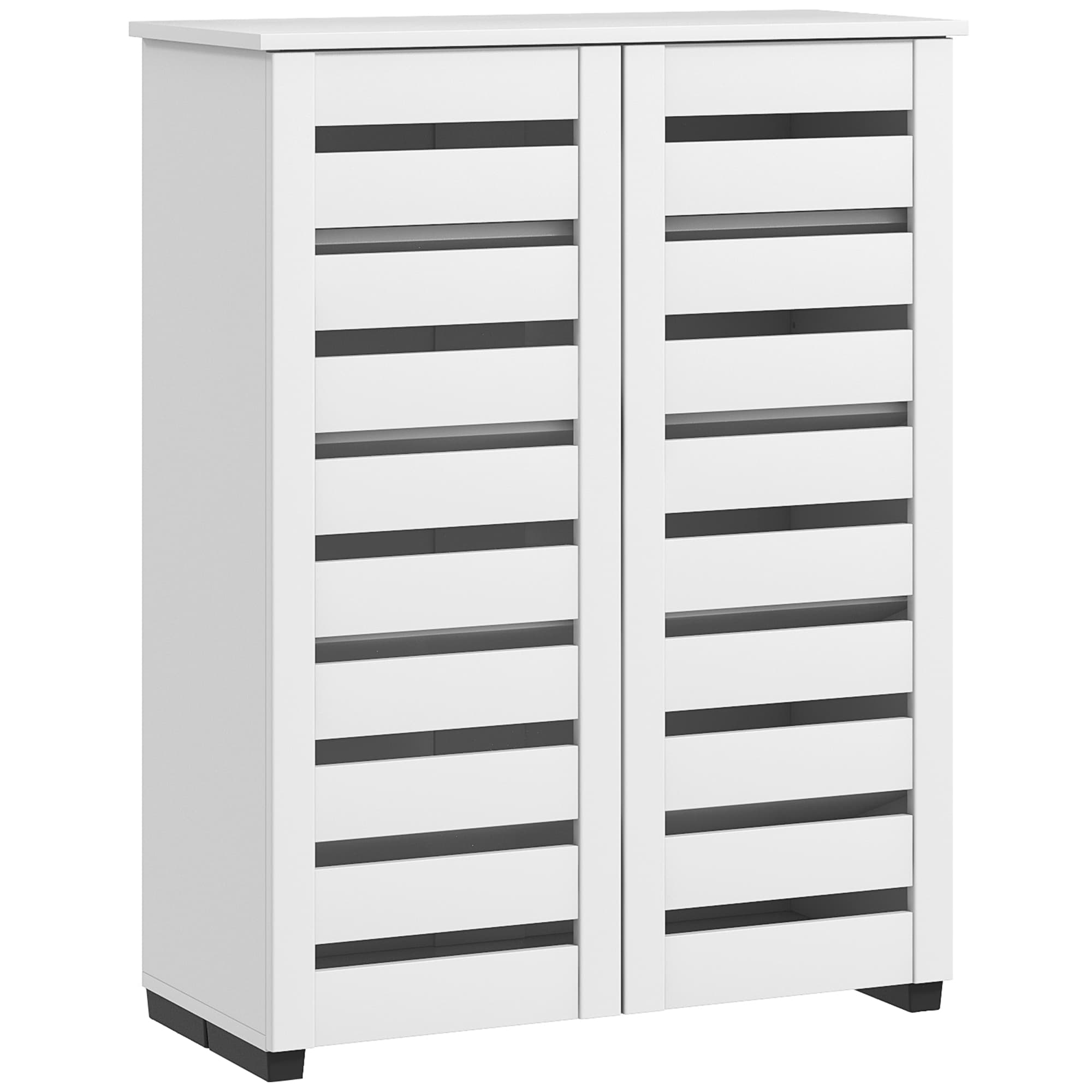 HOMCOM Narrow Shoe Cabinet for Entryway, 5-Tier Slim Shoe Storage Cabinet with 2 Slatted Doors and Adjustable Shelves thumbnail 2