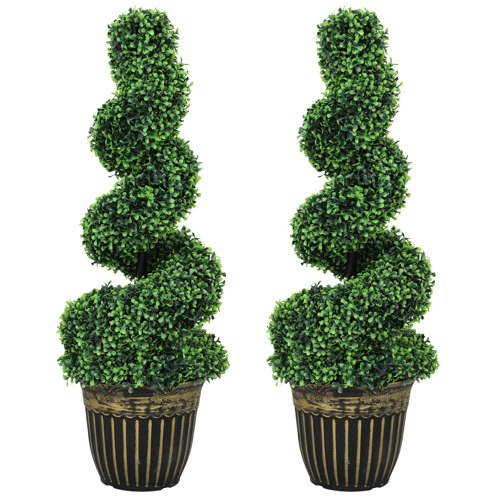 HOMCOM Set of 2 Artificial Plants, Topiary Spiral Boxwood Trees with Pot, for Home Indoor Outdoor Decor, 90cm | Aosom UK