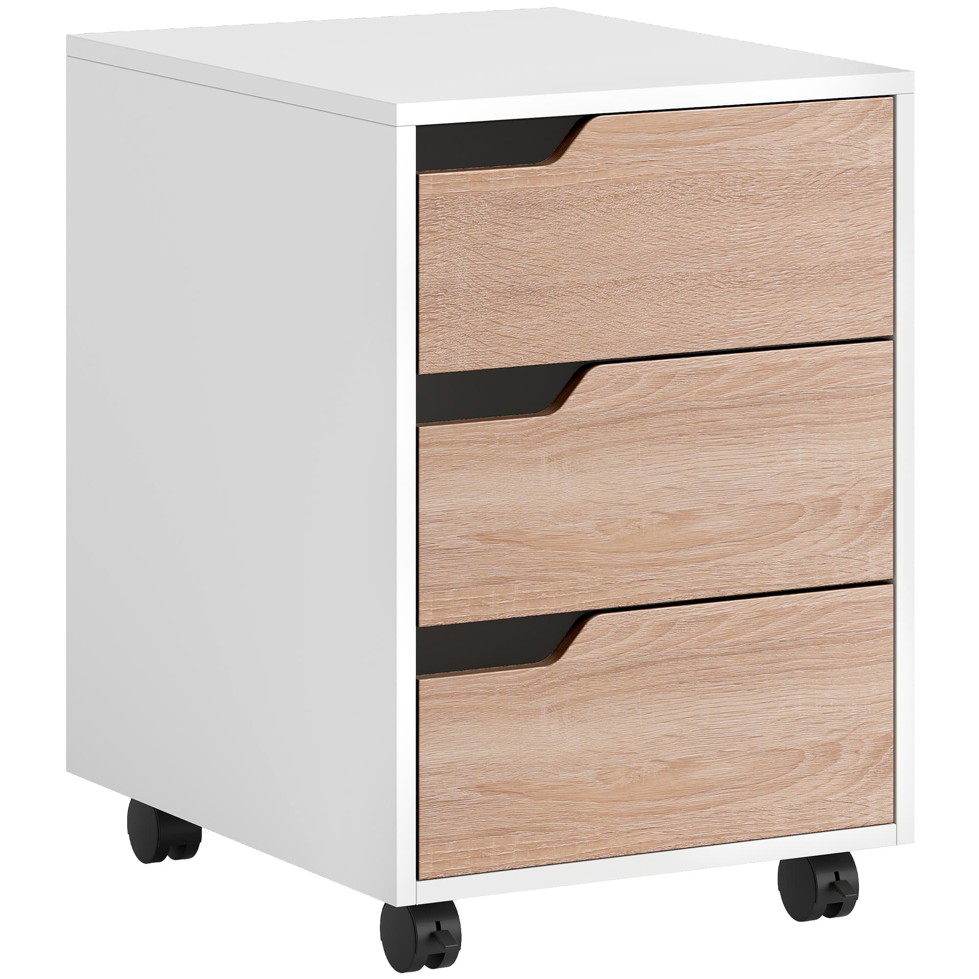 HOMCOM Mobile File Cabinet, Small Filing Cabinet with 3 Drawers, Lockable Casters for Office, Oak & White | Aosom UK