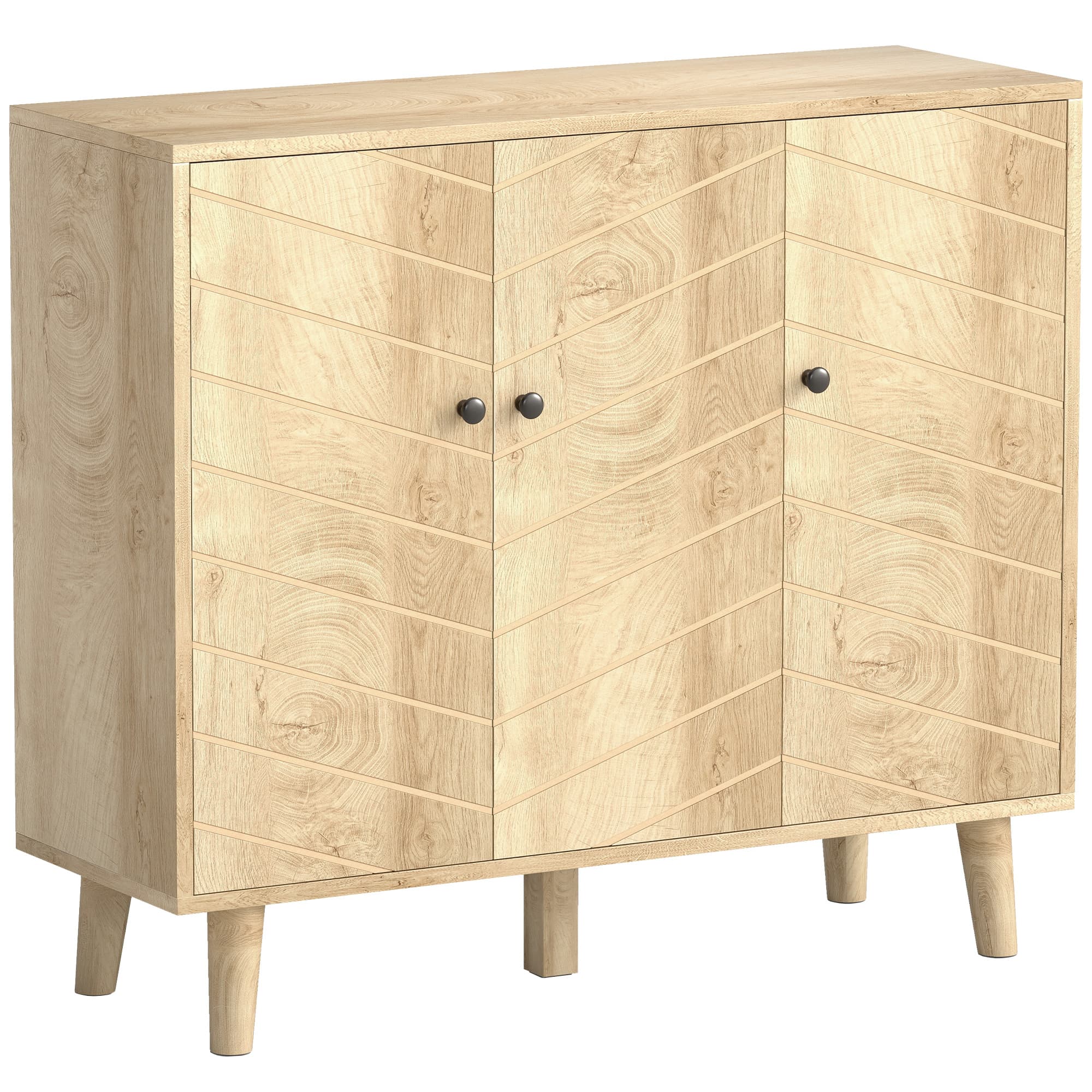 HOMCOM Vintage Sideboard with Chevron Doors and Pine Wood Legs for Living Room, Kitchen | Aosom UK