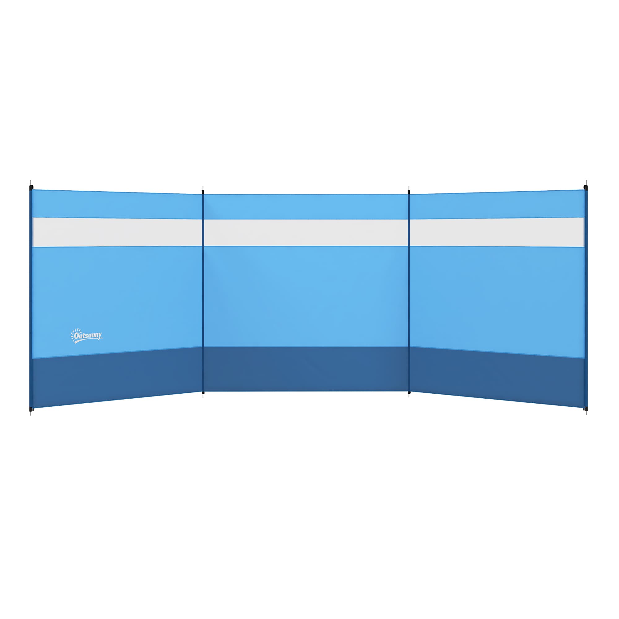 Outsunny Camping Windbreaker with Clear Windows, Carry Bag and Steel Poles, for Beach Caravan Campervan, 440 x 140cm, Blue | Aosom UK