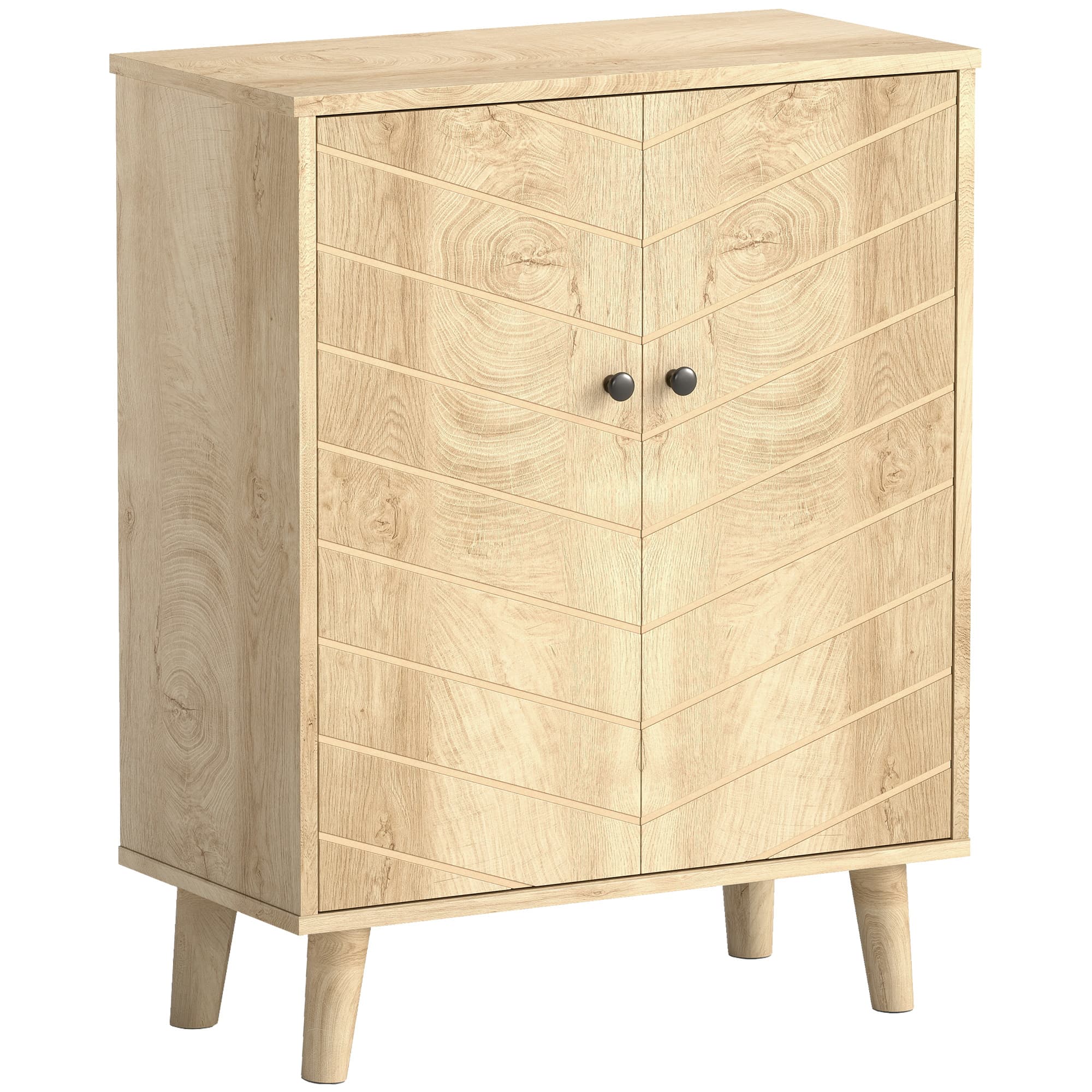HOMCOM Vintage Storage Cabinet with Double Chevron Doors and Pine Wood Legs, Side Cabinet, Natural Wood Effect