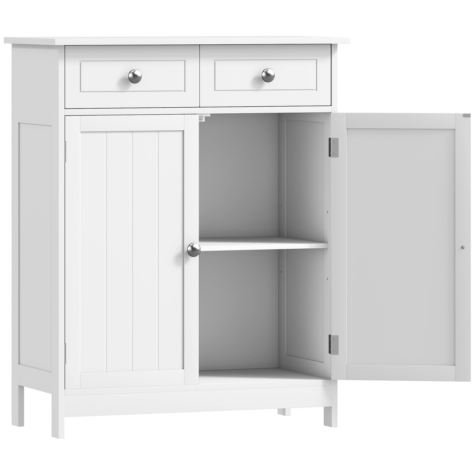 kleankin Bathroom Storage Cabinet Free-Standing Bathroom Cabinet Unit w/ 2 Drawers Cupboard Adjustable Shelf Handles Traditional Style 75x60cm White